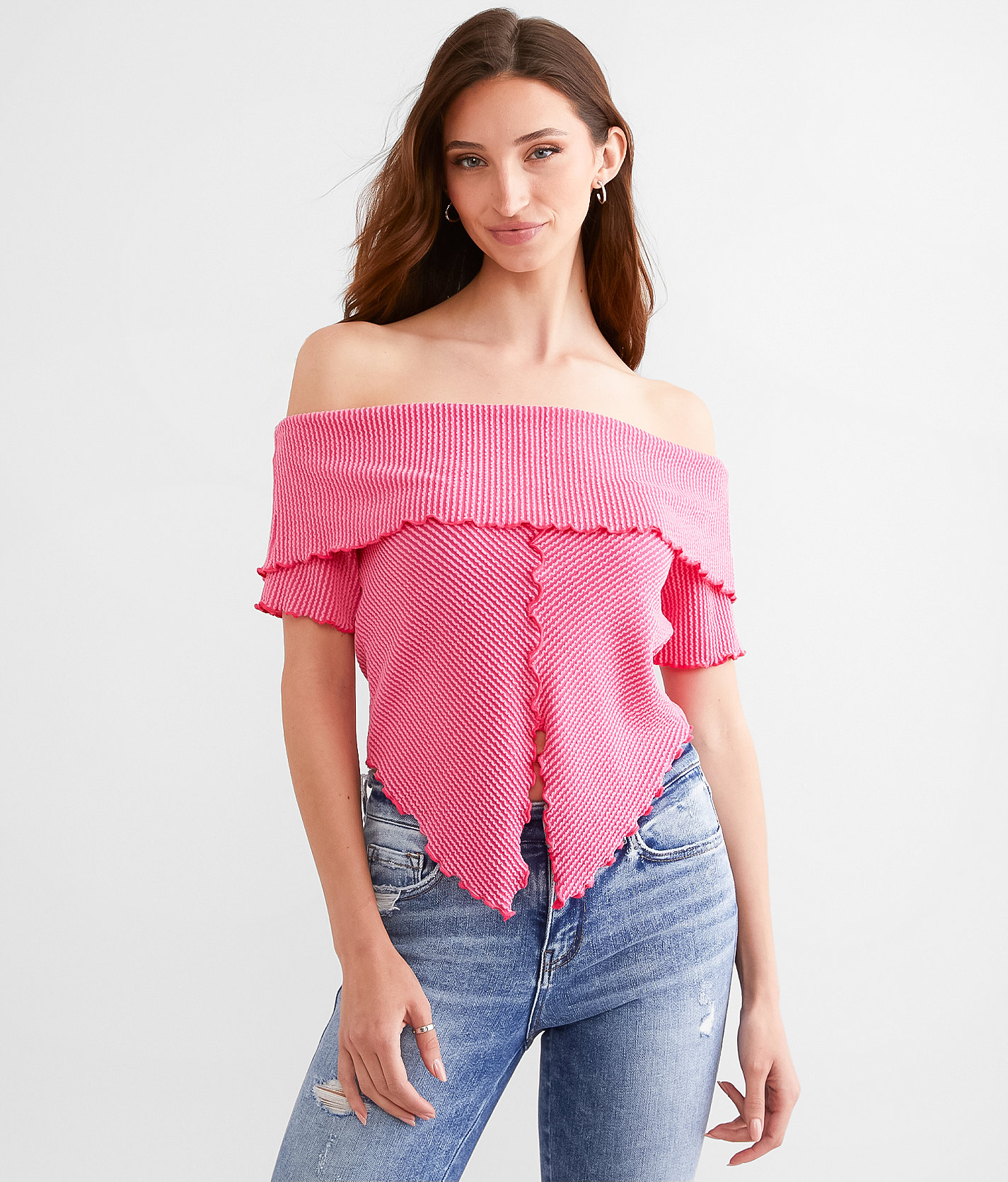 Willow & Root Split Front Off The Shoulder Top - Women's Shirts & Blouses in Hot Pink