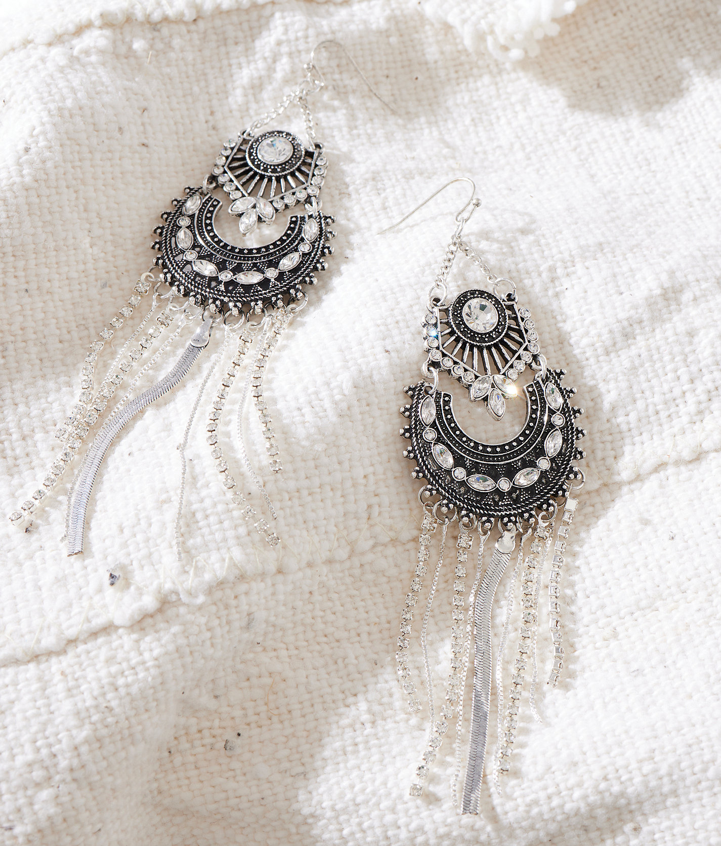 Sterling & Stitch Western Glitz Fringe Drop Earring - Women's Jewelry in Silver