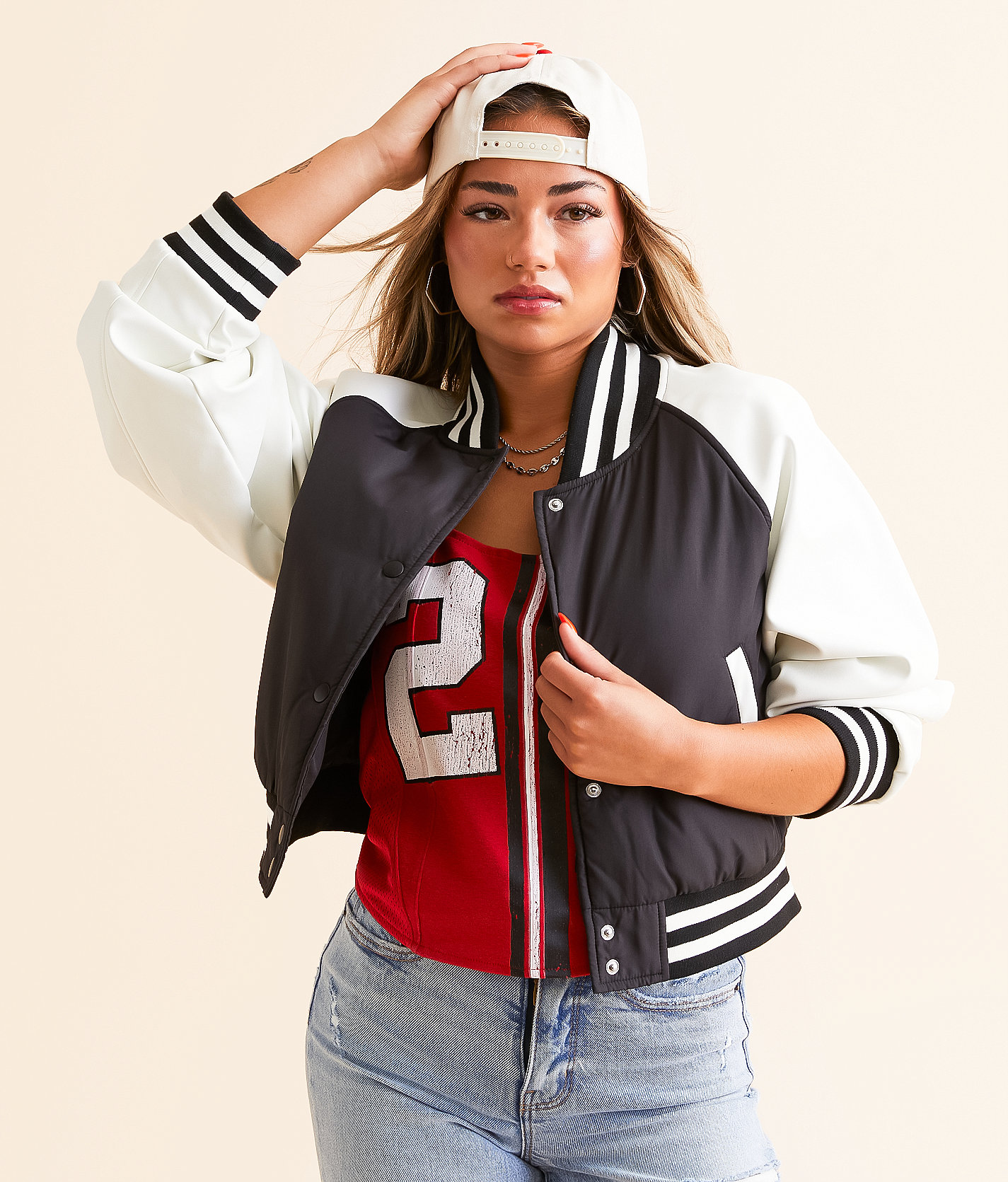 DH Apparel Varsity Cropped Jacket - Women's Coats & Jackets in Black And White