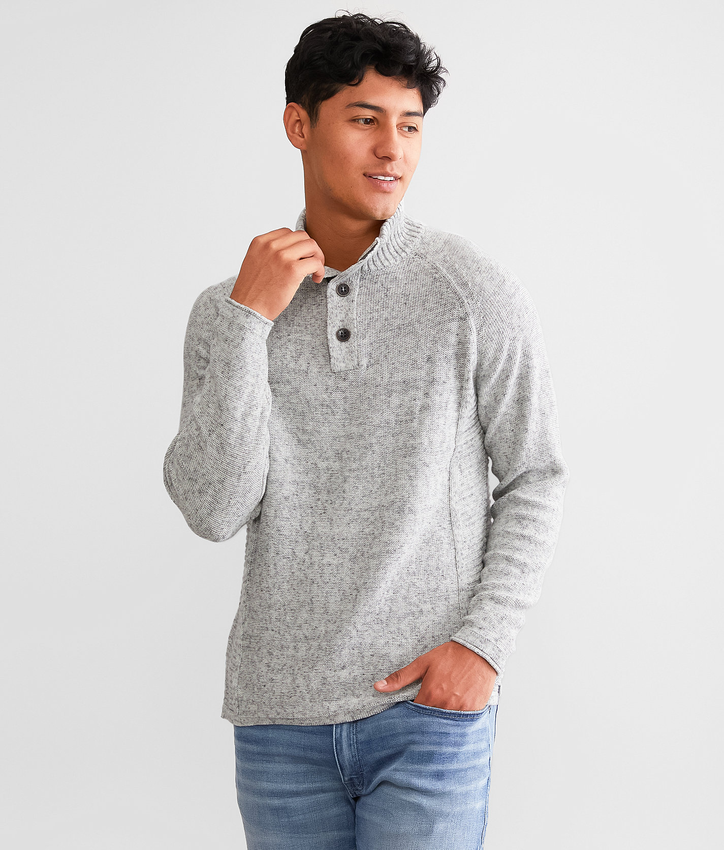 Outpost Makers Henley Sweater - Men's Sweaters in White Grey