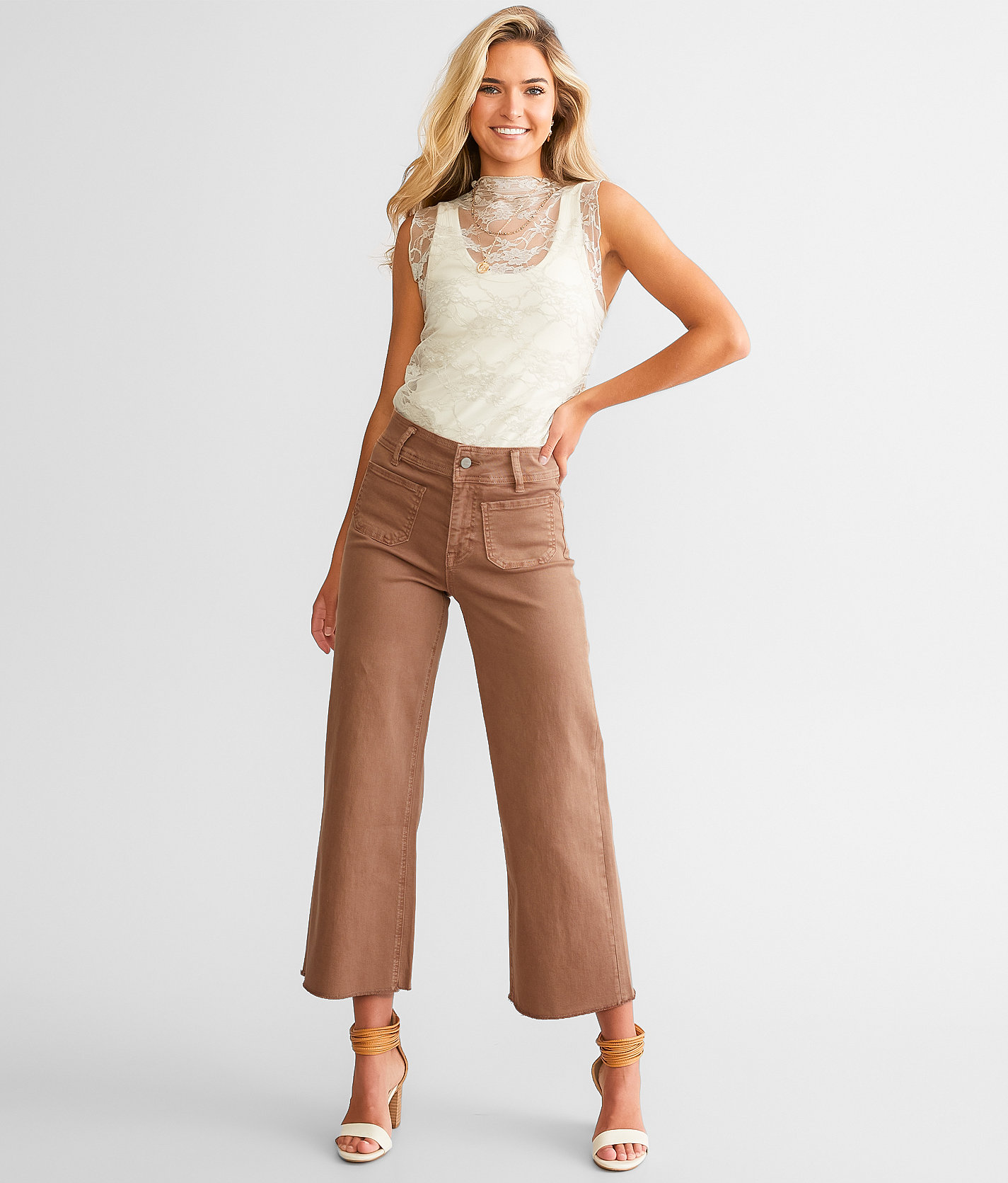 Mica Denim Cropped Wide Leg Stretch Pant - Women's Pants in Tiramisu