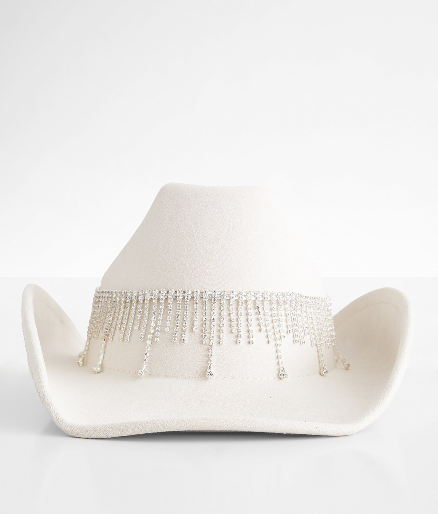 Fame Accessories Rhinestone Fringe Cowboy Hat - Women's Hats in Ivory
