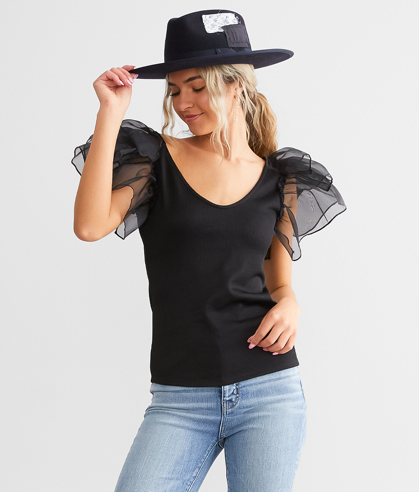 Willow & Root Ribbed Knit Top - Women's Shirts & Blouses in Black