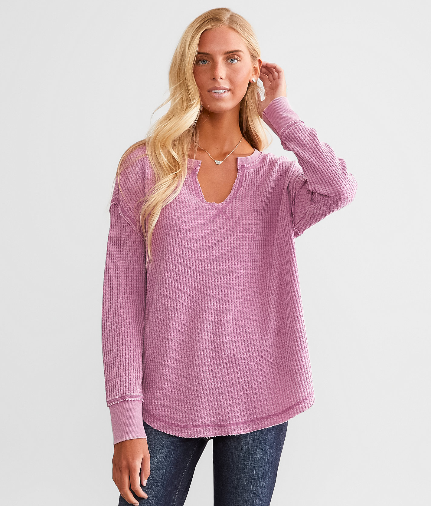 White Crow Shelly Waffle Knit Thermal Top - Women's Shirts & Blouses in Azalea