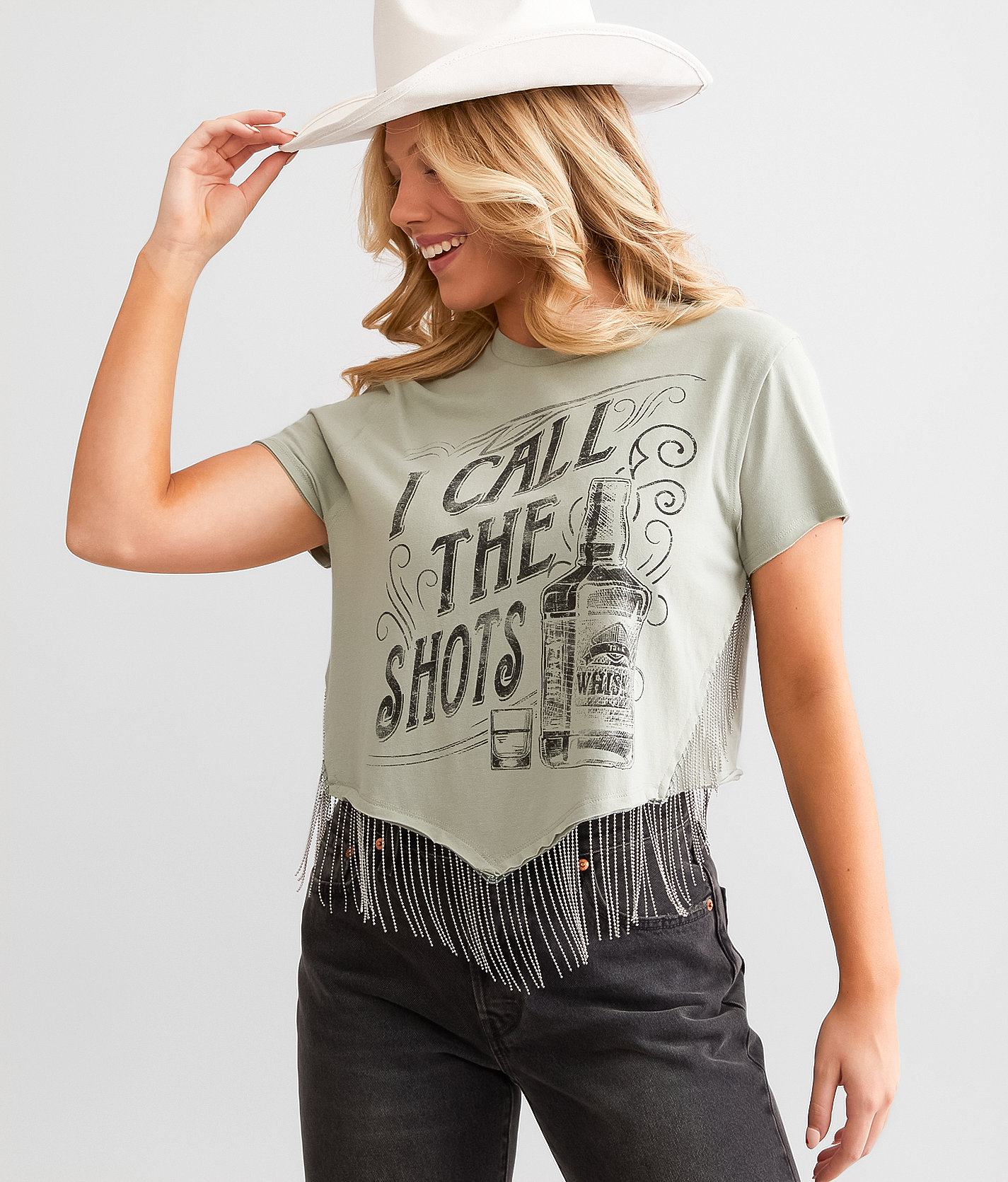Modish Rebel I Call The Shots Cropped T-Shirt - Women's T-Shirts in Seagrass
