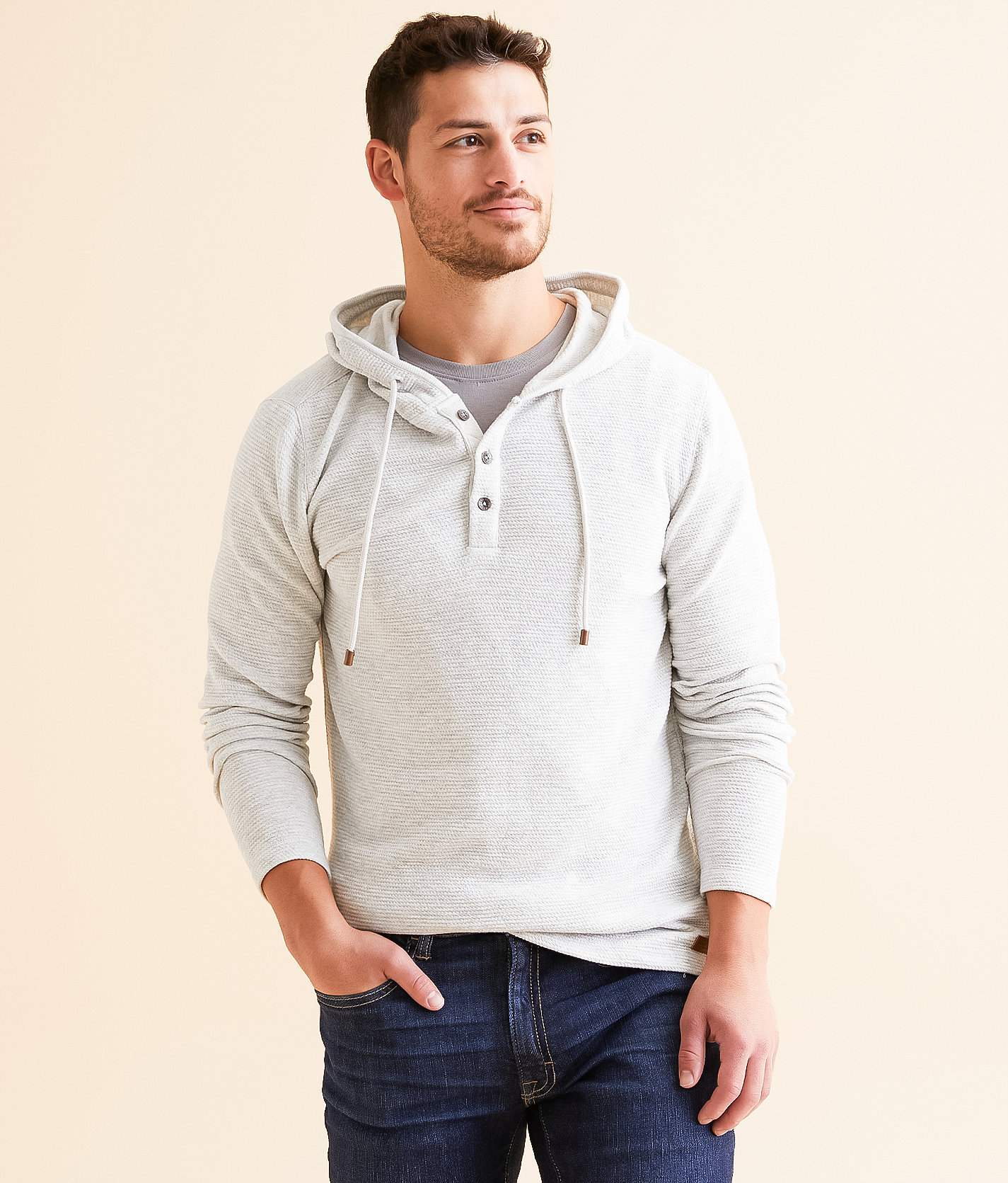 Outpost Makers Heathered Henley Hoodie - Men's Sweatshirts in White Heather