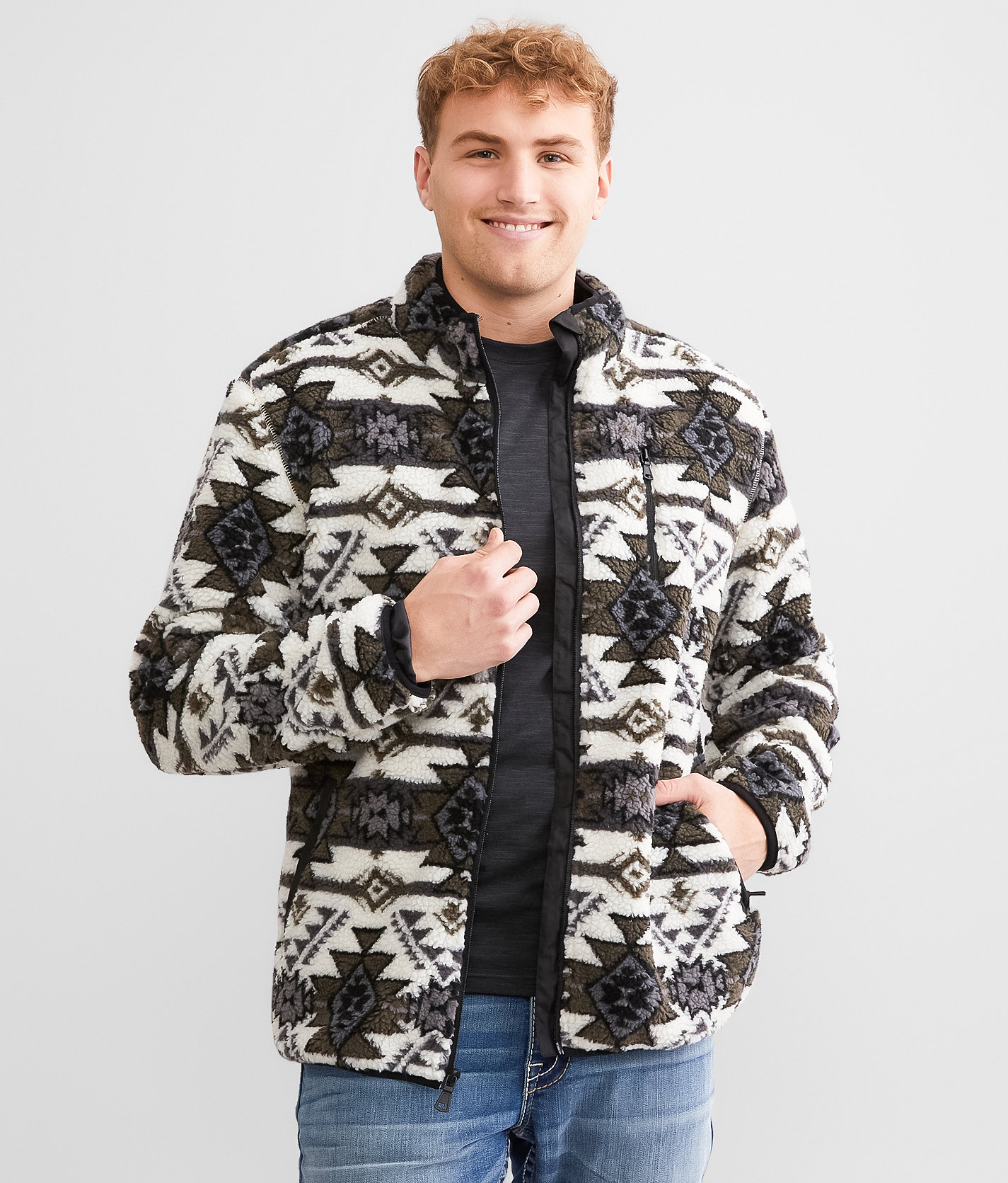 Departwest Southwest Sherpa Jacket - Men's Coats & Jackets in Cream Black Tan