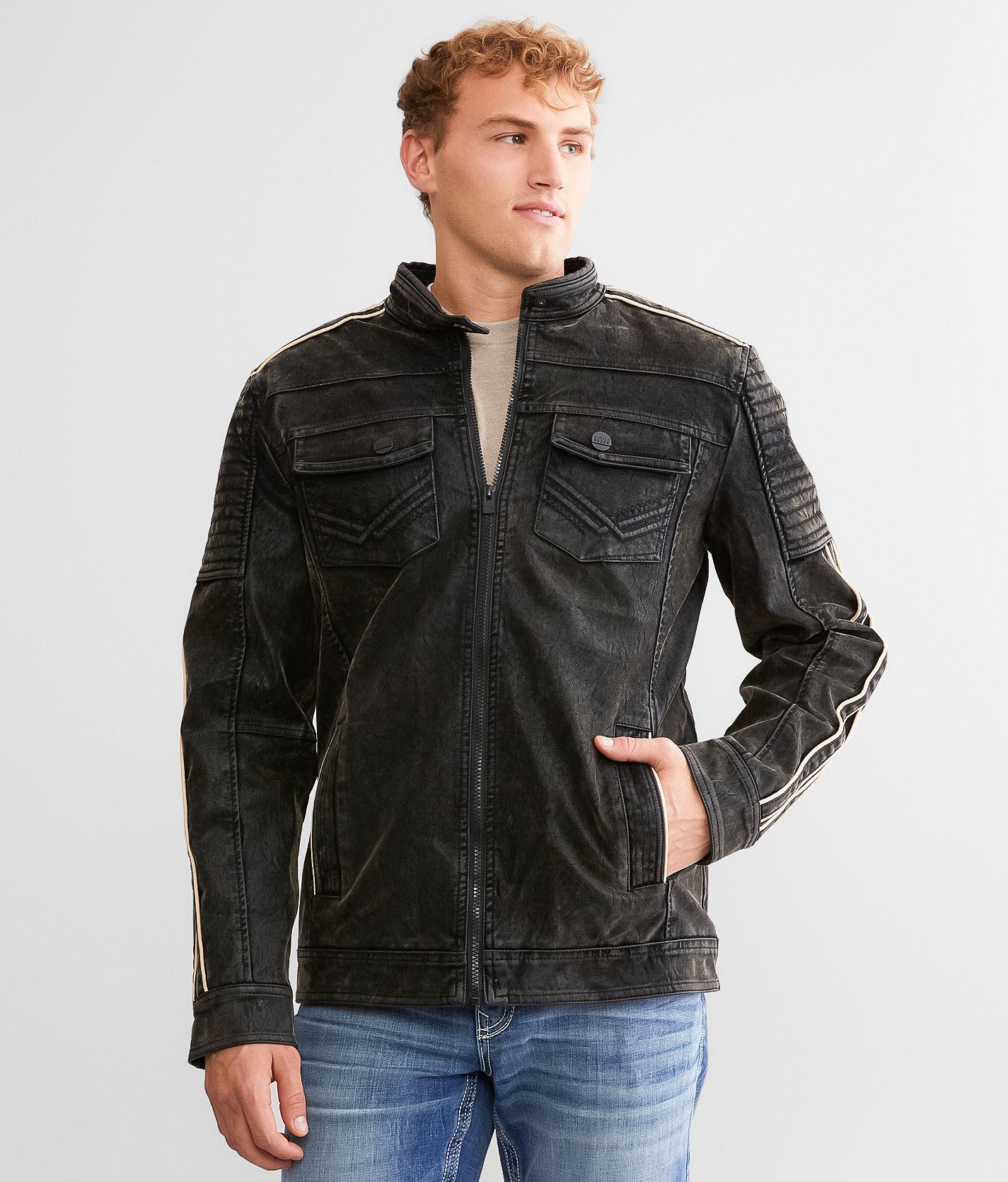 Buckle Black Faux Suede Jacket - Men's Coats & Jackets in Black