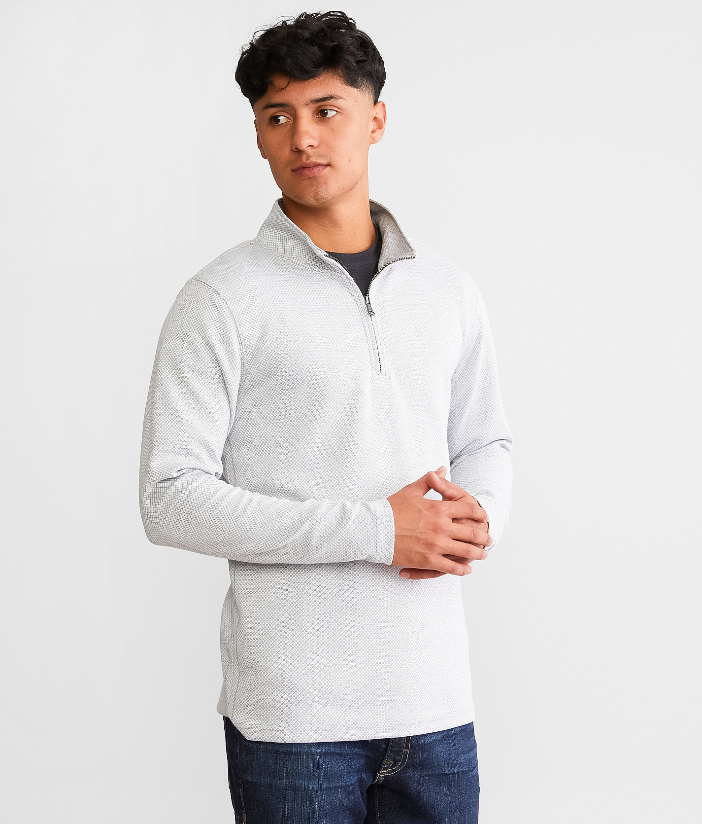BKE Quarter Zip Pullover - Men's Sweatshirts in White Grey