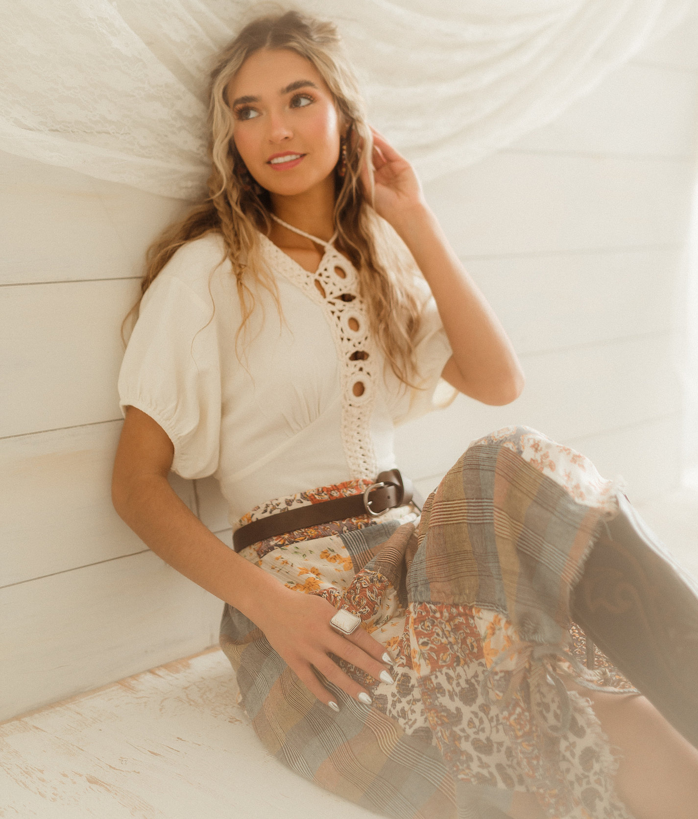 Gimmicks O-Ring Crochet Trim Top - Women's Shirts & Blouses in Cream