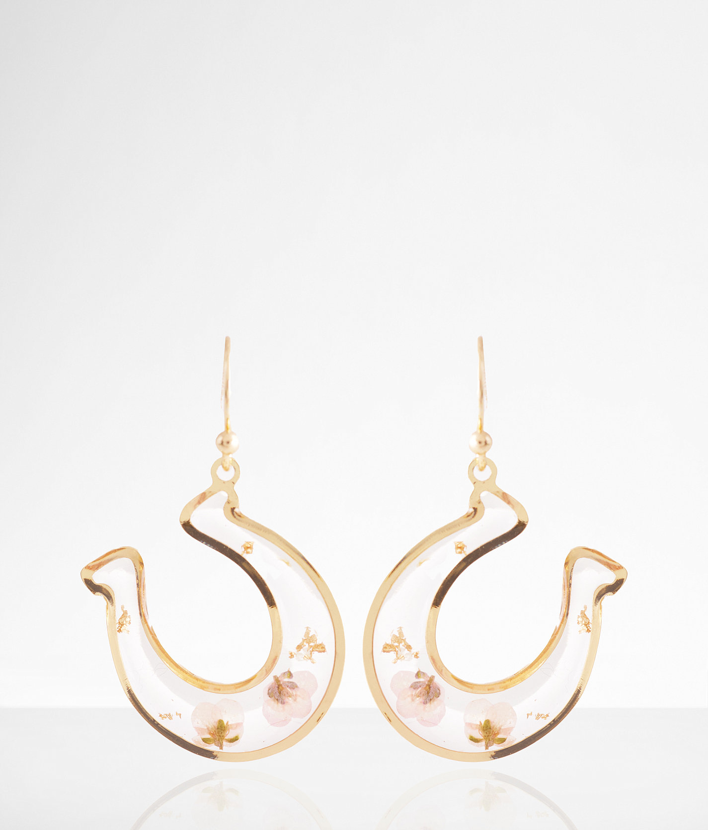 boutique by BKE Horseshoe Pressed Flower Earring - Women's Jewelry in Gold Pink