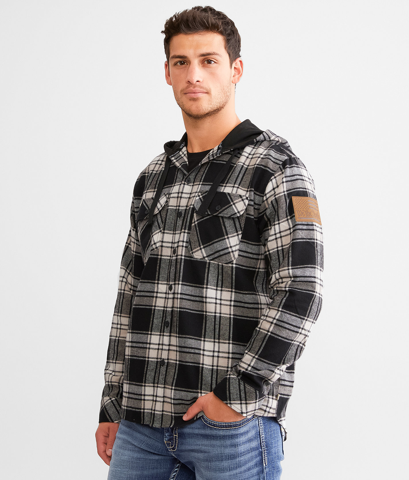 Howitzer Armory Hooded Flannel Shirt - Men's Shirts in Black Khaki