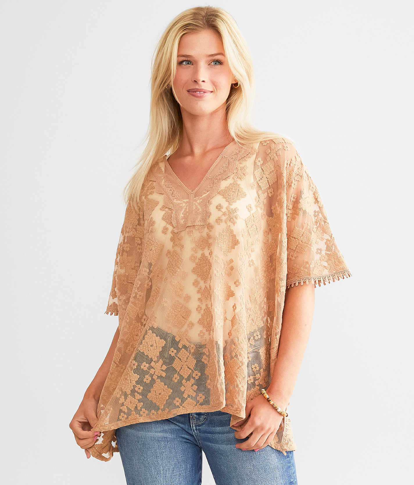 Daytrip Embroidered Lace Mesh Top - Women's Shirts & Blouses in Natural