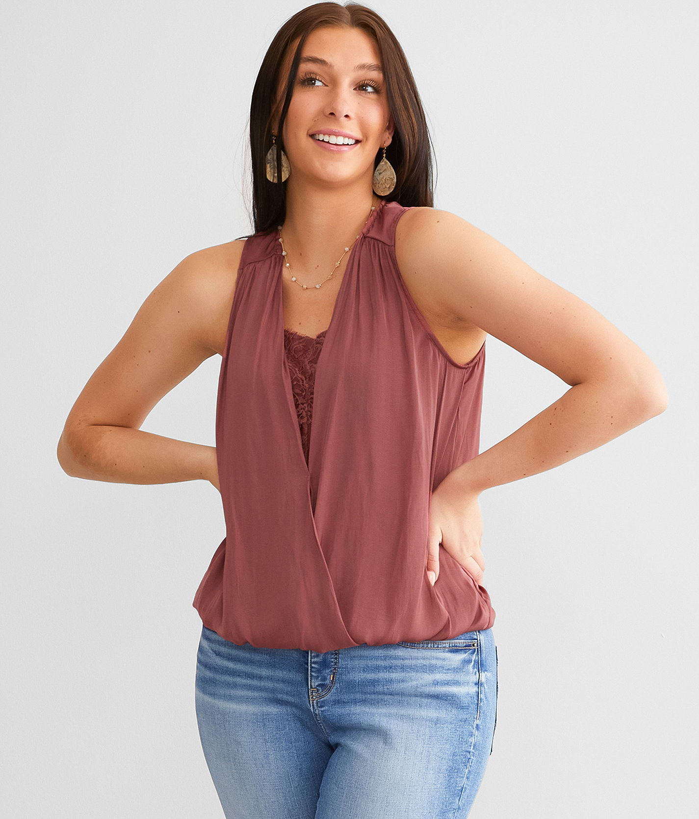 Buckle Black Surplice Tank Top - Women's Tank Tops in Rose