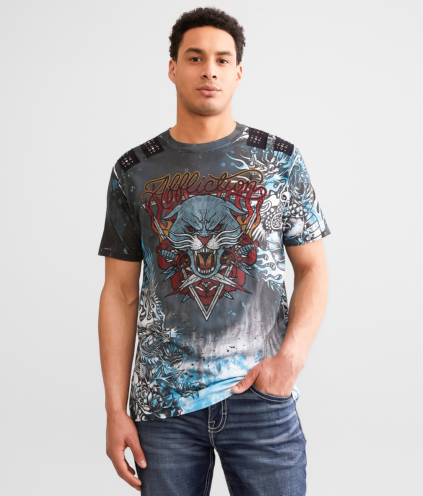 Affliction Infernal Prowl T-Shirt - Men's T-Shirts in White Multi