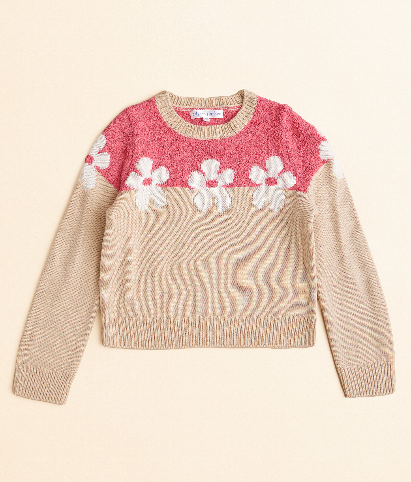 Girls - adyson parker Flower Color Block Sweater - Girl's Sweaters in Oatmeal Combo