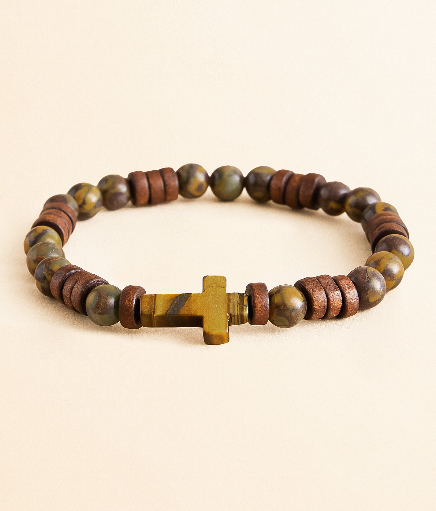 BKE Beaded Cross Bracelet - Men's Jewelry in Brown