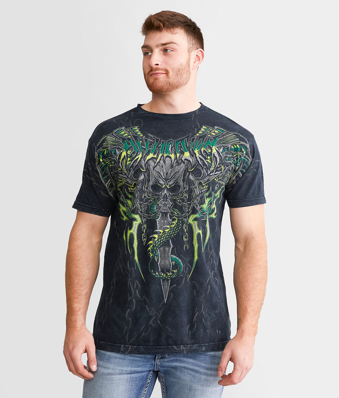Affliction Primal Tech T-Shirt - Men's T-Shirts in Obsidian Lava Wash
