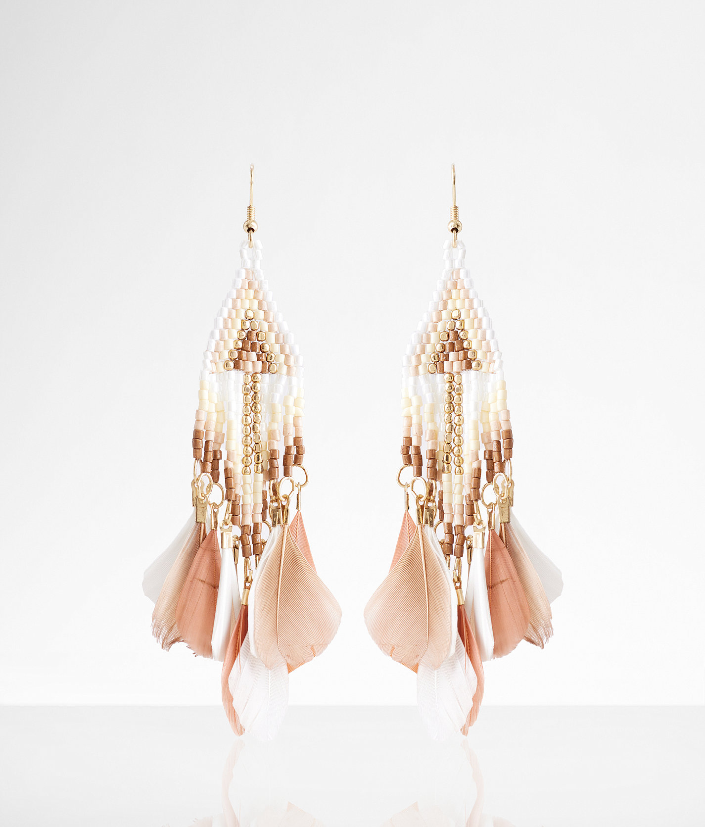 boutique by BKE Feather Drop Earring - Women's Jewelry in Gold Cream Multi