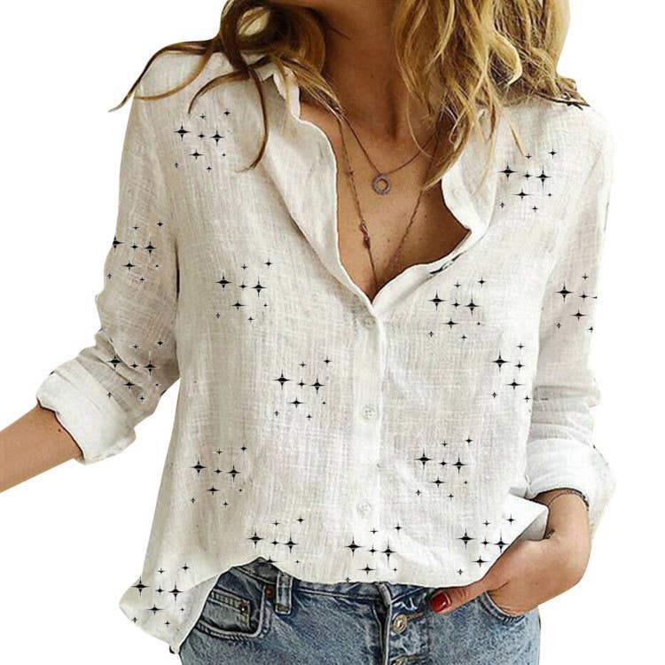 Casual Long-Sleeve Shirt w/Stars