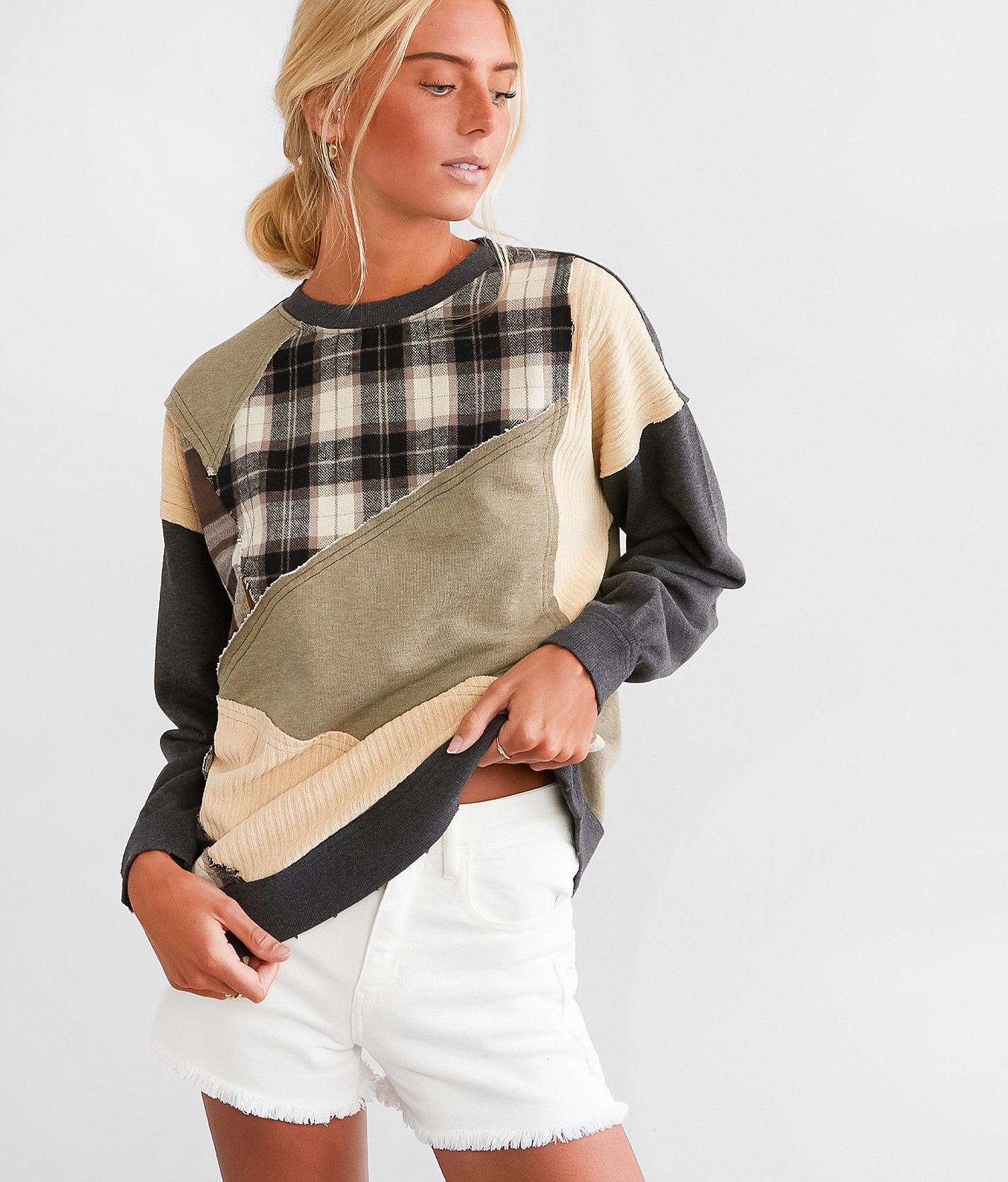 BKE Mixed Plaid Pullover - Women's Sweatshirts in Multi