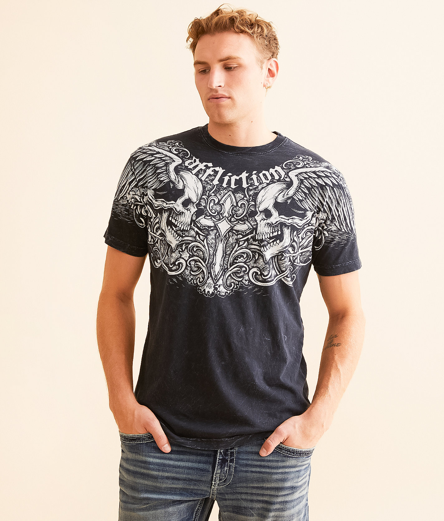 Affliction Keeper T-Shirt - Men's T-Shirts in Black Lava Wash