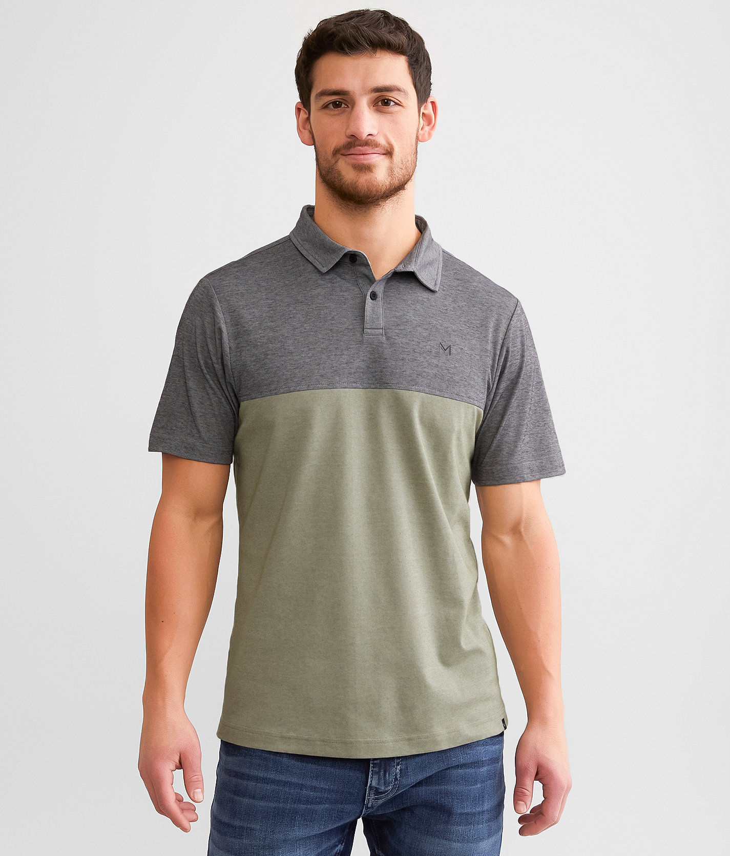 Maven Co-op Color Block Performance Polo - Men's Polos in Grey Green