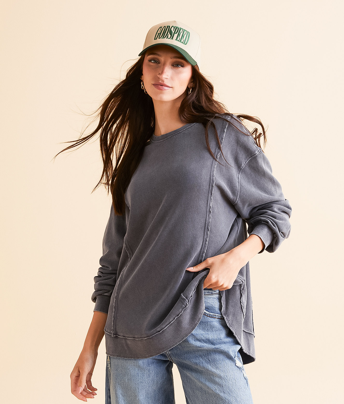 White Crow Annie Washed Pullover - Women's Sweatshirts in Black Sands