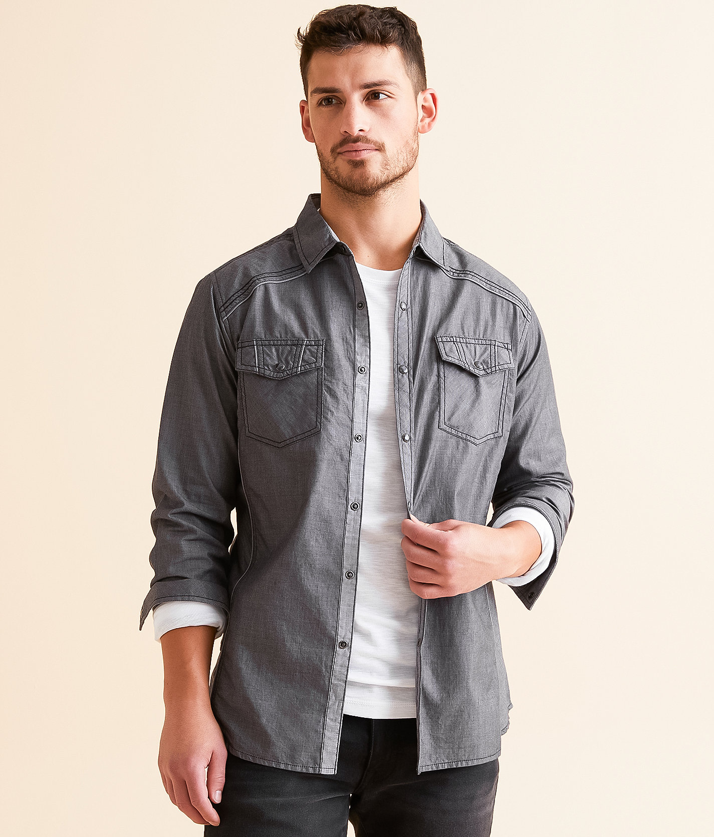 BKE Solid Standard Shirt - Men's Shirts in Black Grey