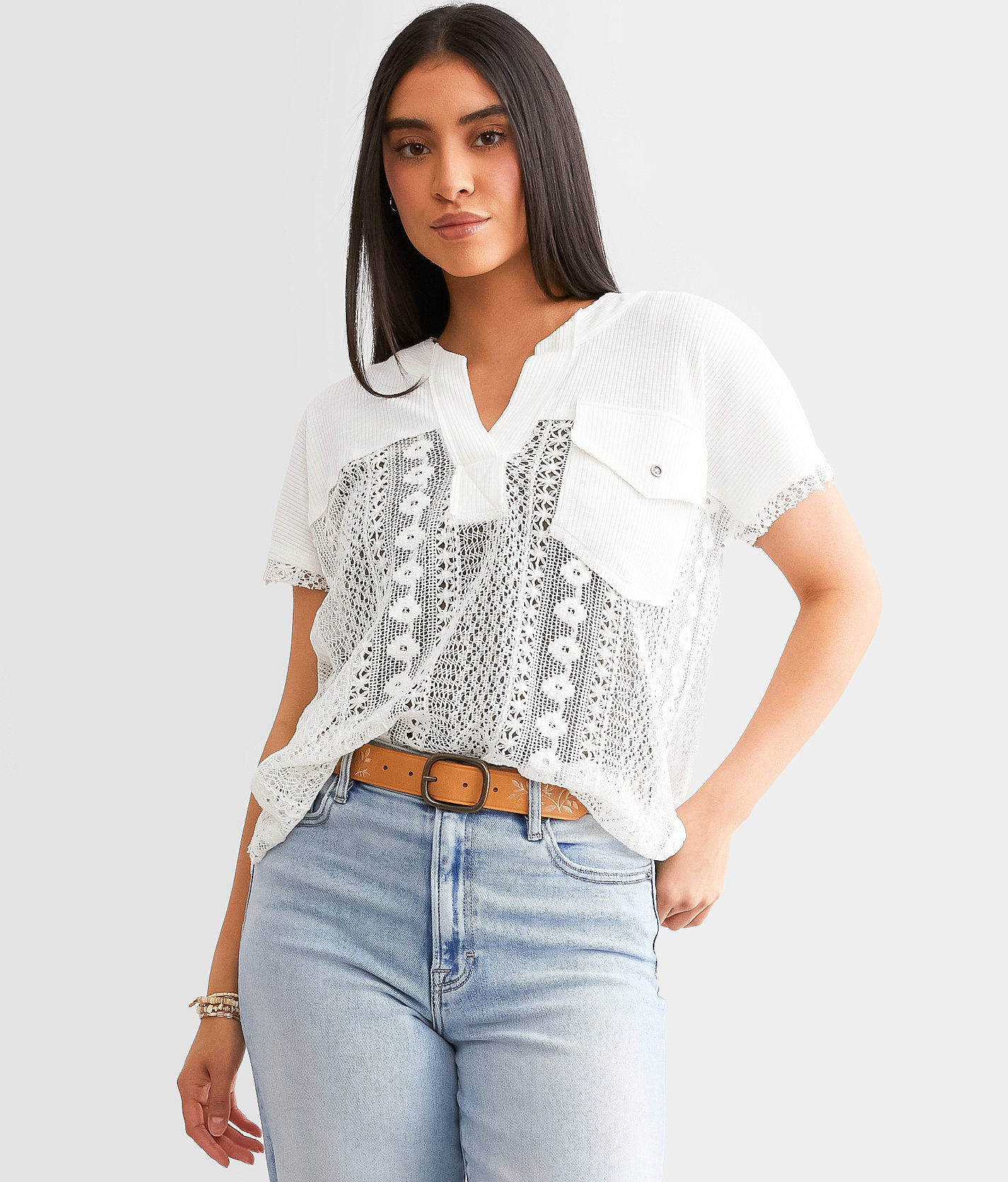 Daytrip Pieced Crochet Top - Women's Shirts & Blouses in White