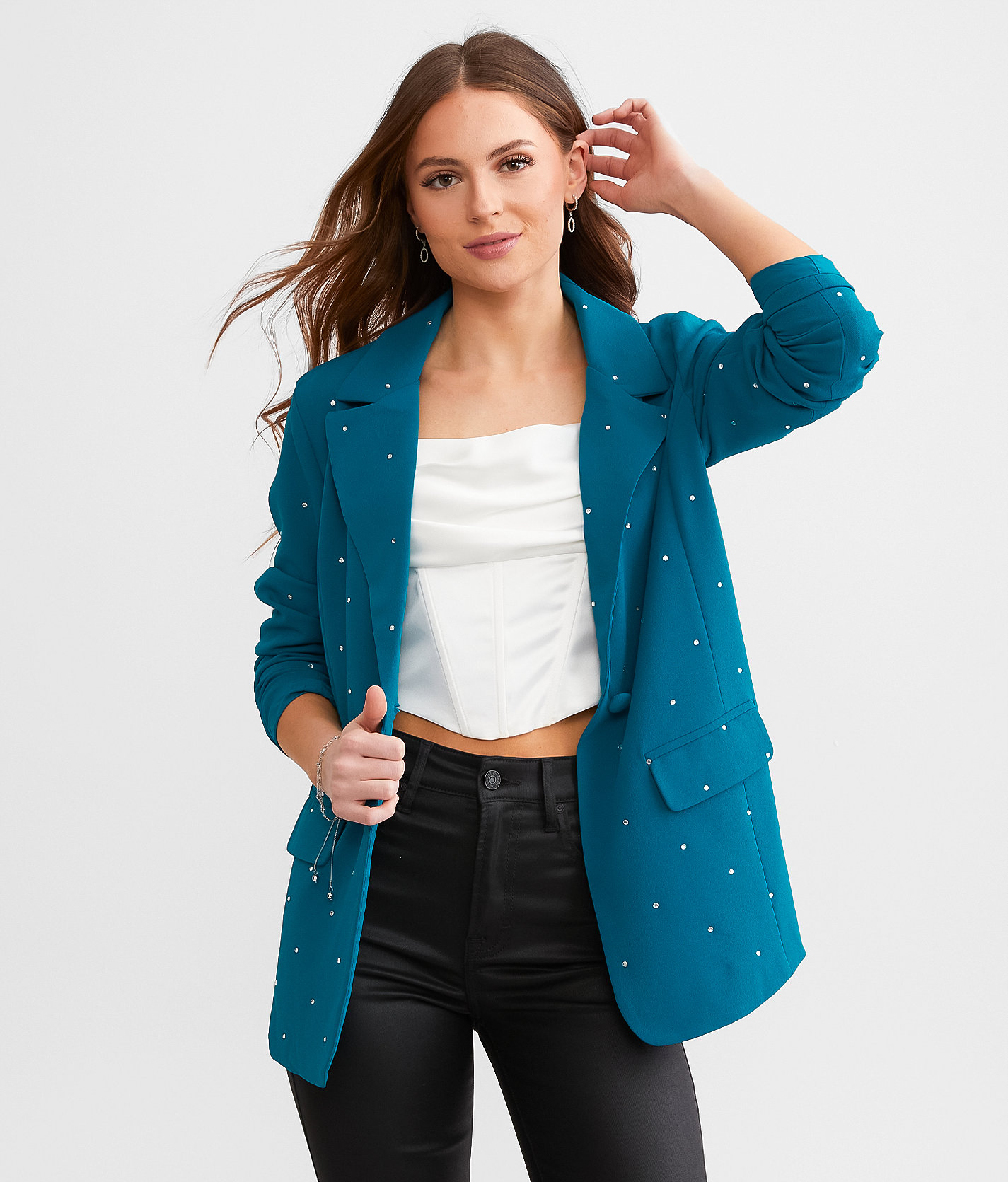 Willow & Root Rhinestone Blazer - Women's Coats & Jackets in Deep Lagoon