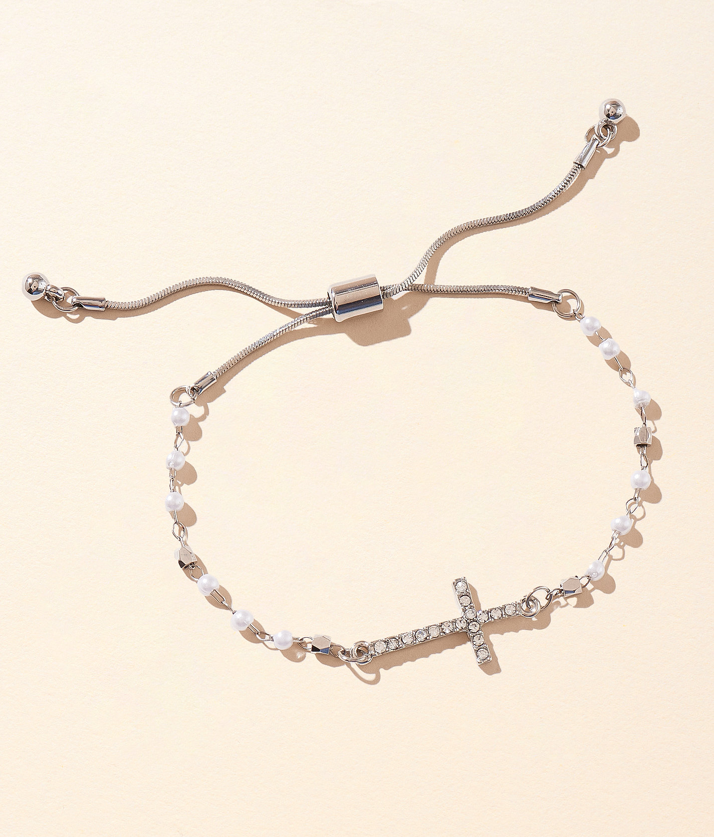 BKE Rhinestone Cross Slider Bracelet - Women's Jewelry in Silver