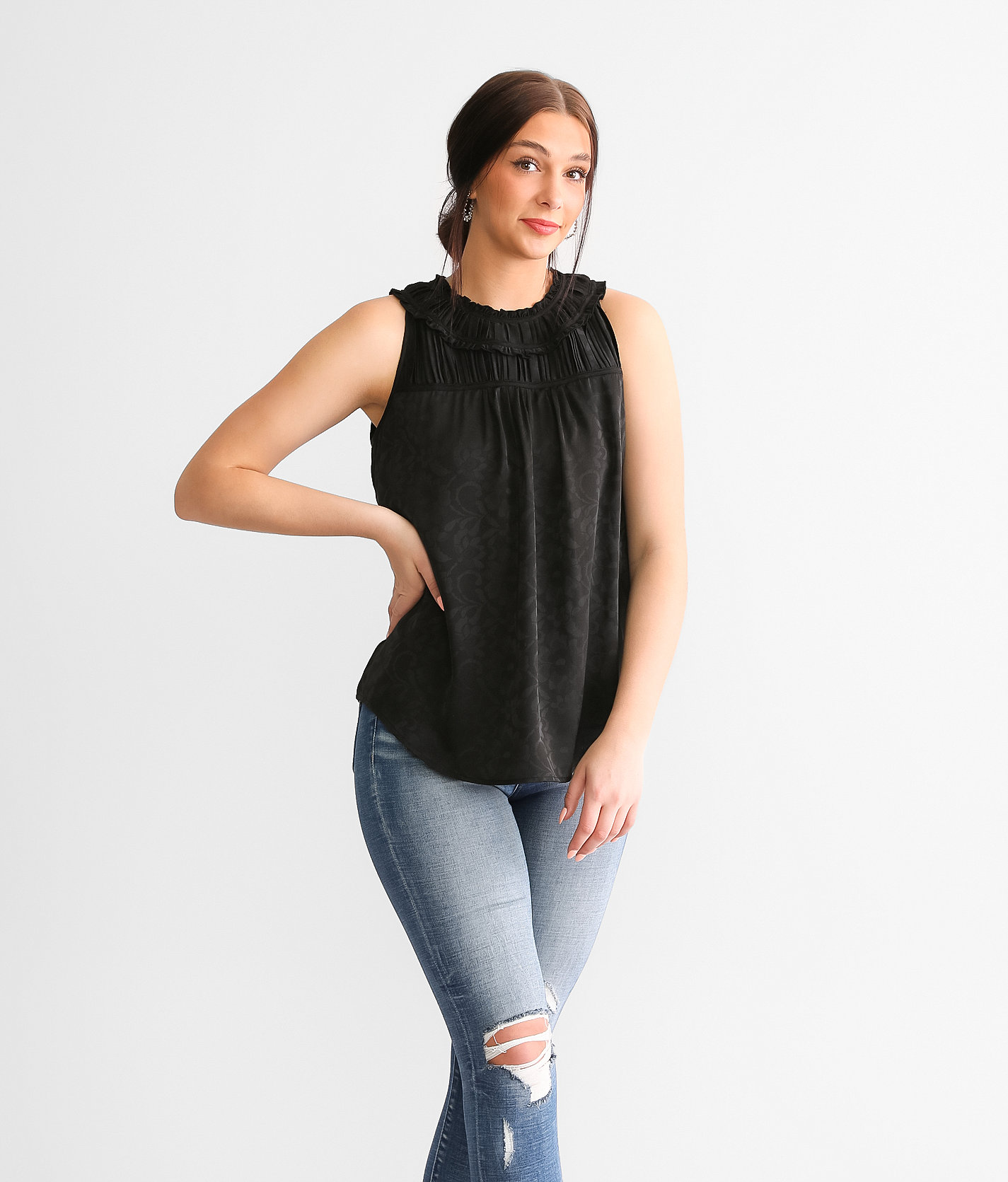Buckle Black Shaping & Smoothing Floral Jacquard Tank Top - Women's Tank Tops in Black
