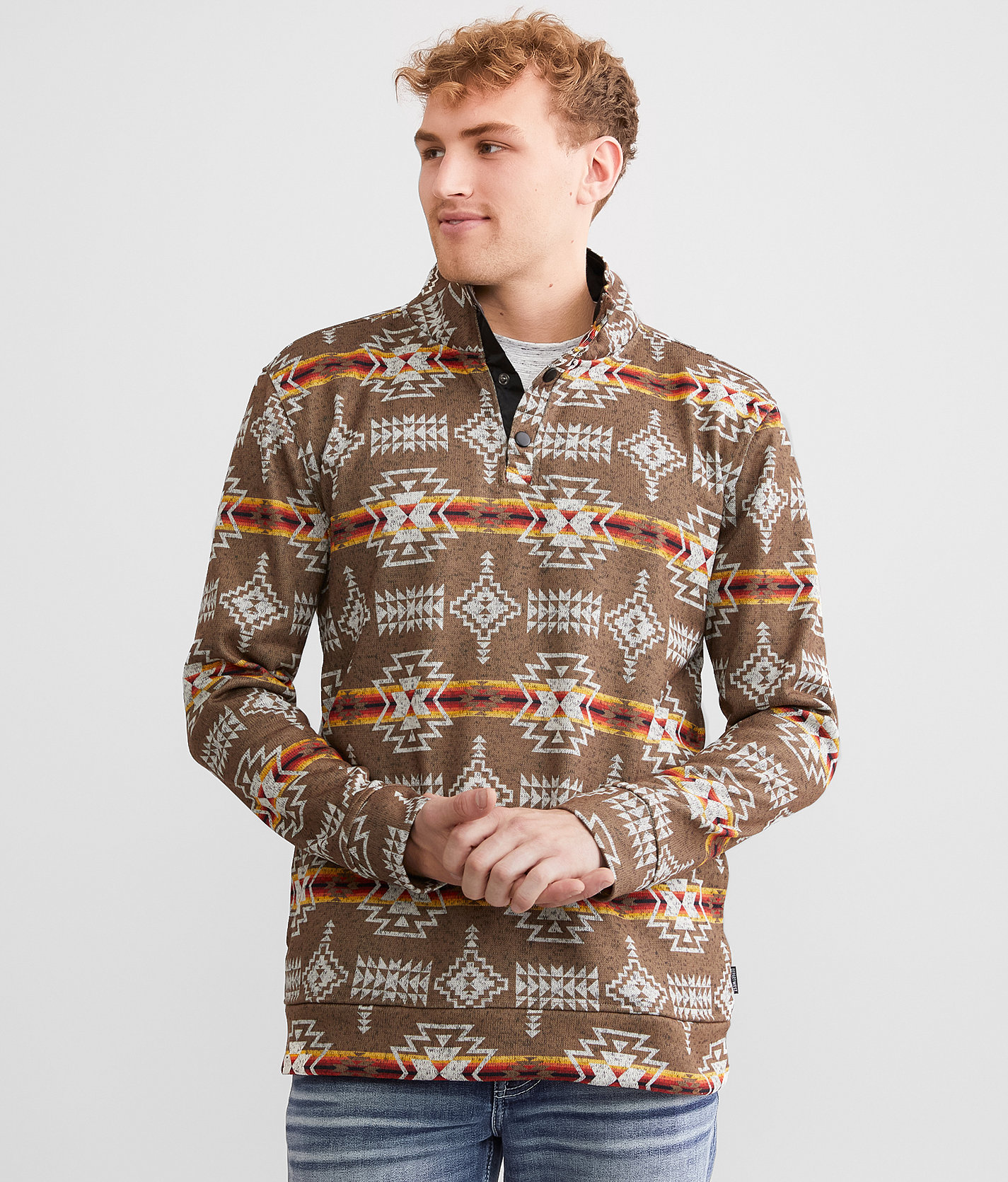 Departwest Southwest Quarter Snap Pullover - Men's Sweatshirts in Tobacco
