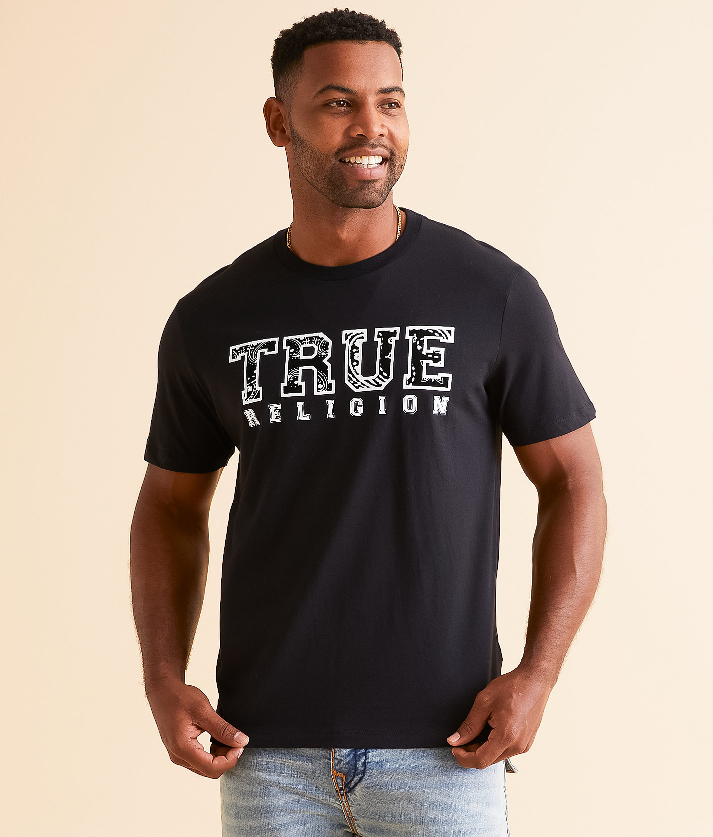 True Religion Paisley Flocked T-Shirt - Men's T-Shirts in Jet Black
