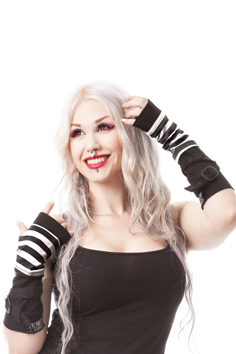 Stripe Strap Armwarmers [BLACK/WHITE]