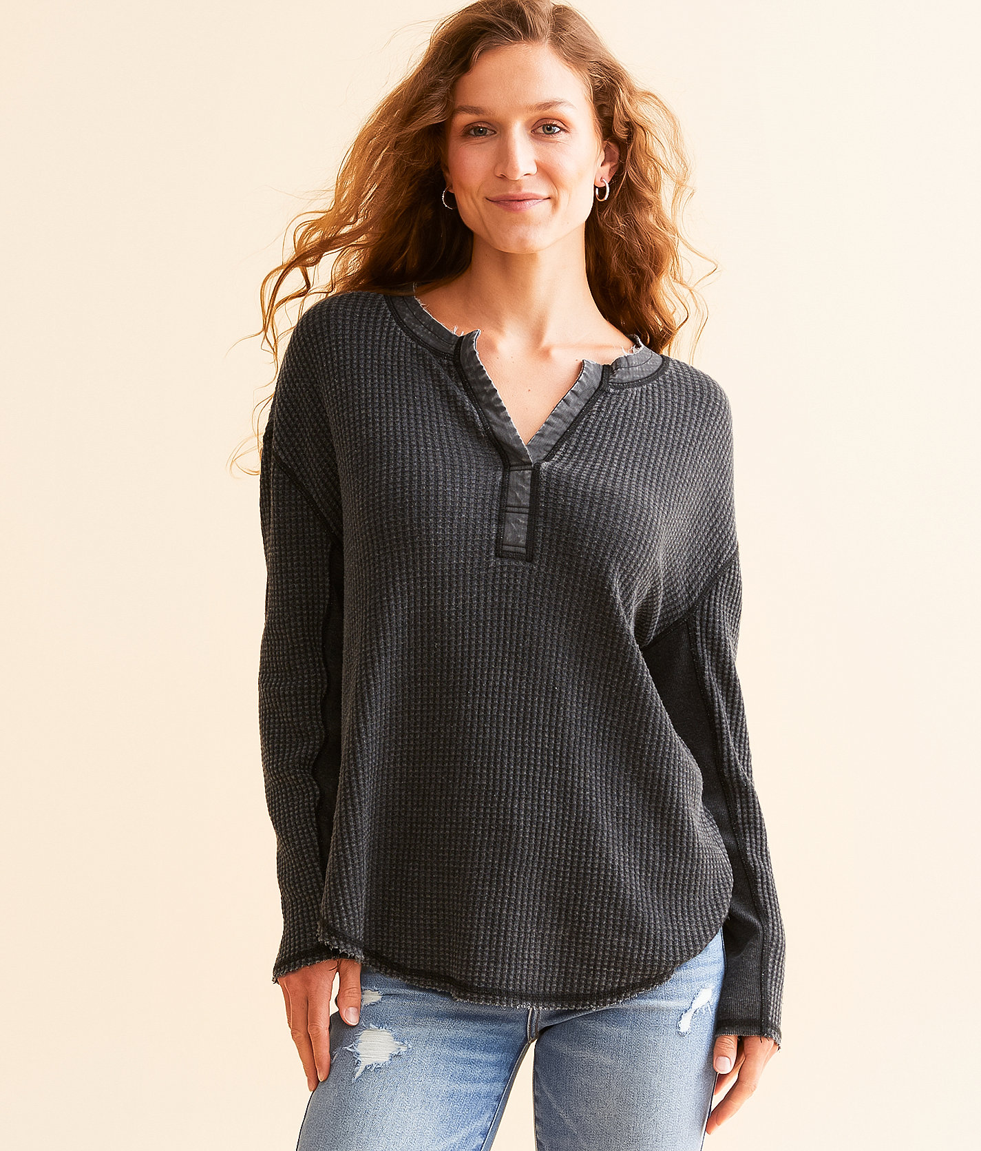 White Crow Baylee Waffle Knit Top - Women's Shirts & Blouses in Black