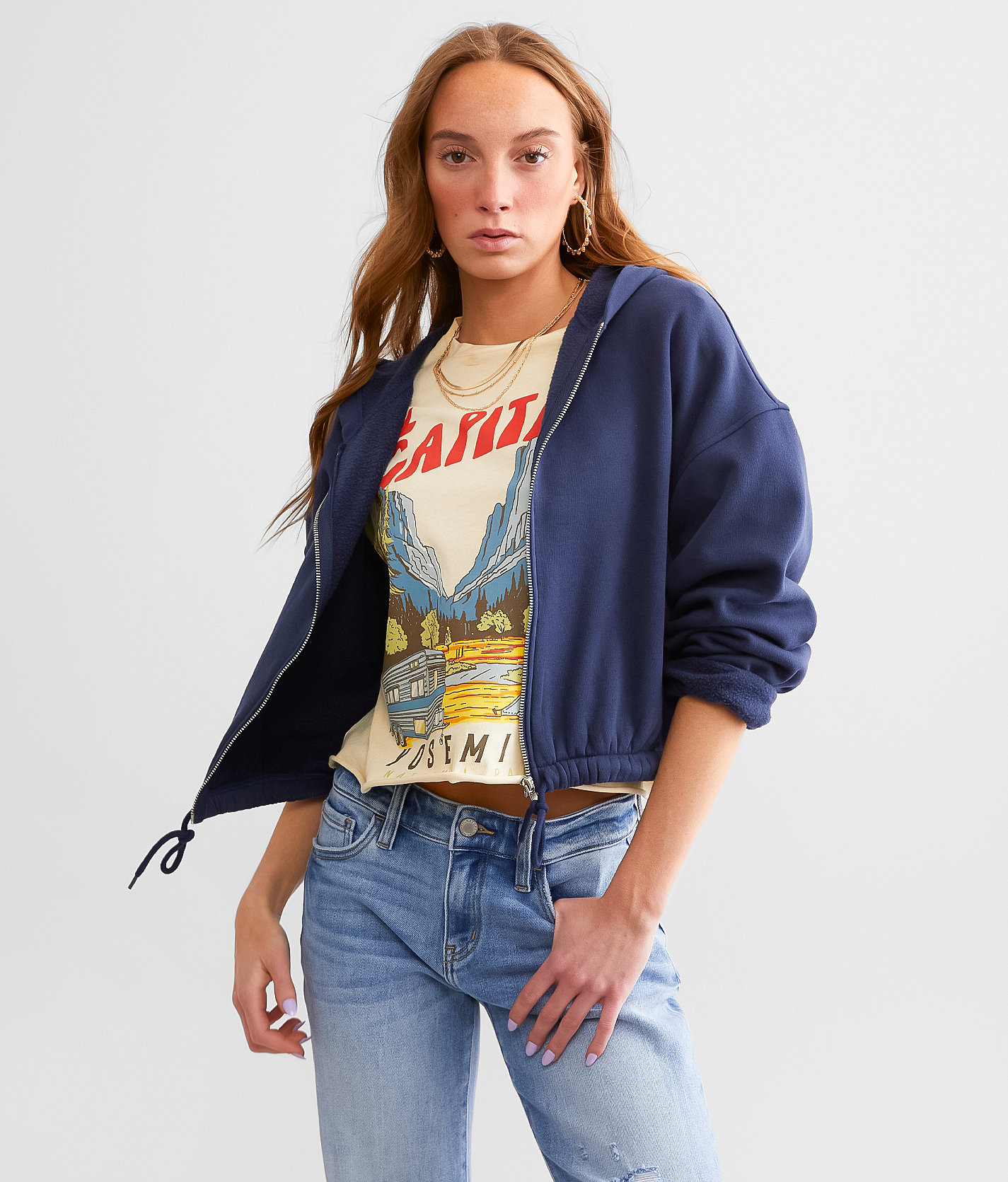 BKE Fleece Cropped Hoodie - Women's Sweatshirts in Ebony