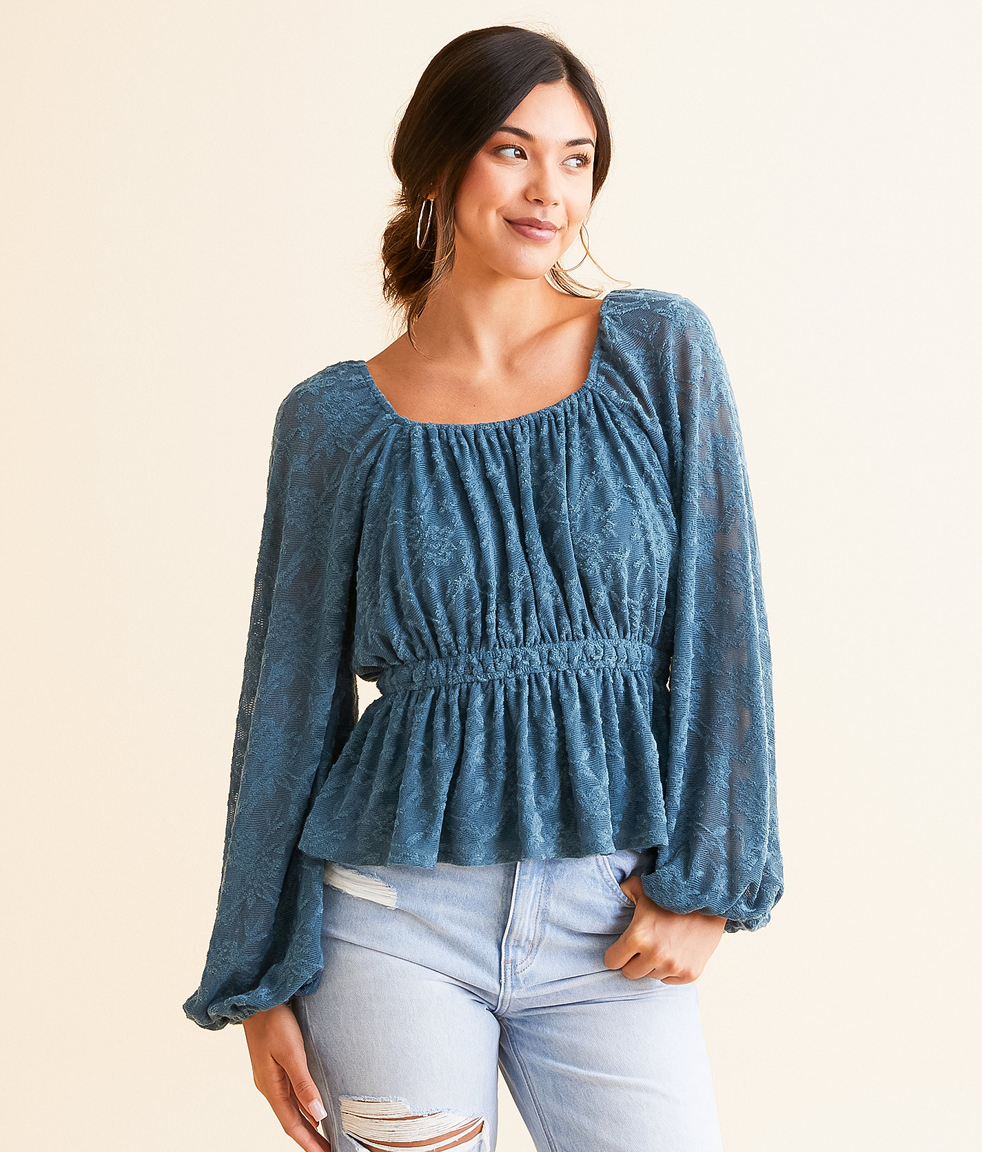 Daytrip Textured Peplum Top - Women's Shirts & Blouses in Mallard Blue