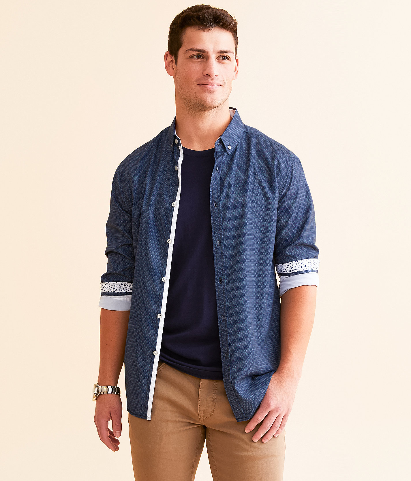 J.B. Holt Floral Standard Performance Shirt - Men's Shirts in Navy Light Blue