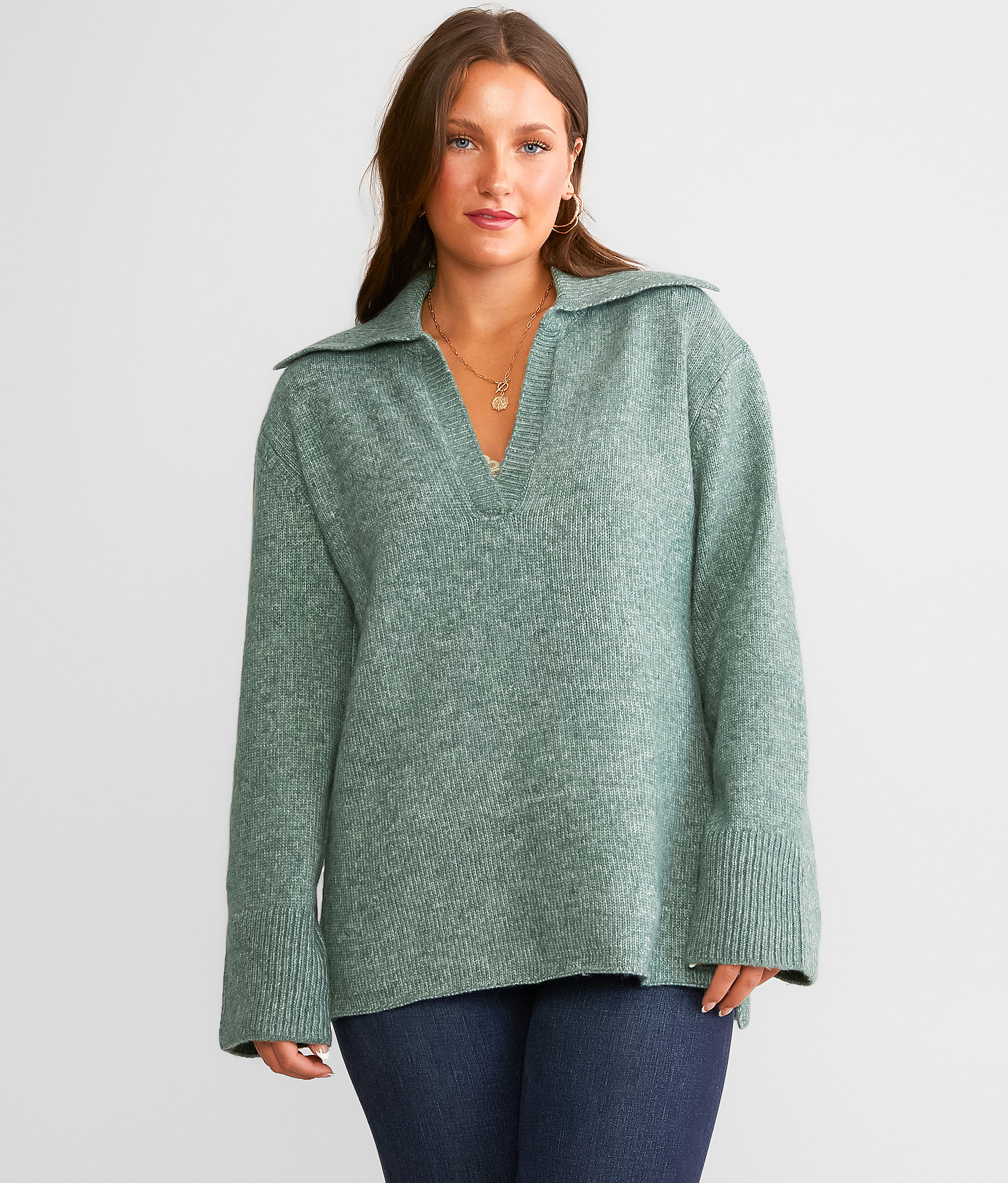 Z Supply Ember Collared Sweater - Women's Sweaters in Everglade