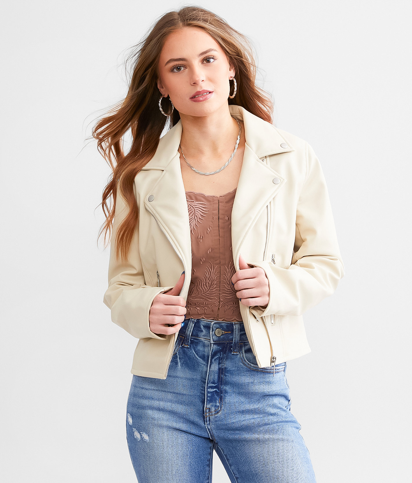 Steve Madden Vinka Faux Leather Jacket - Women's Coats & Jackets in Bone