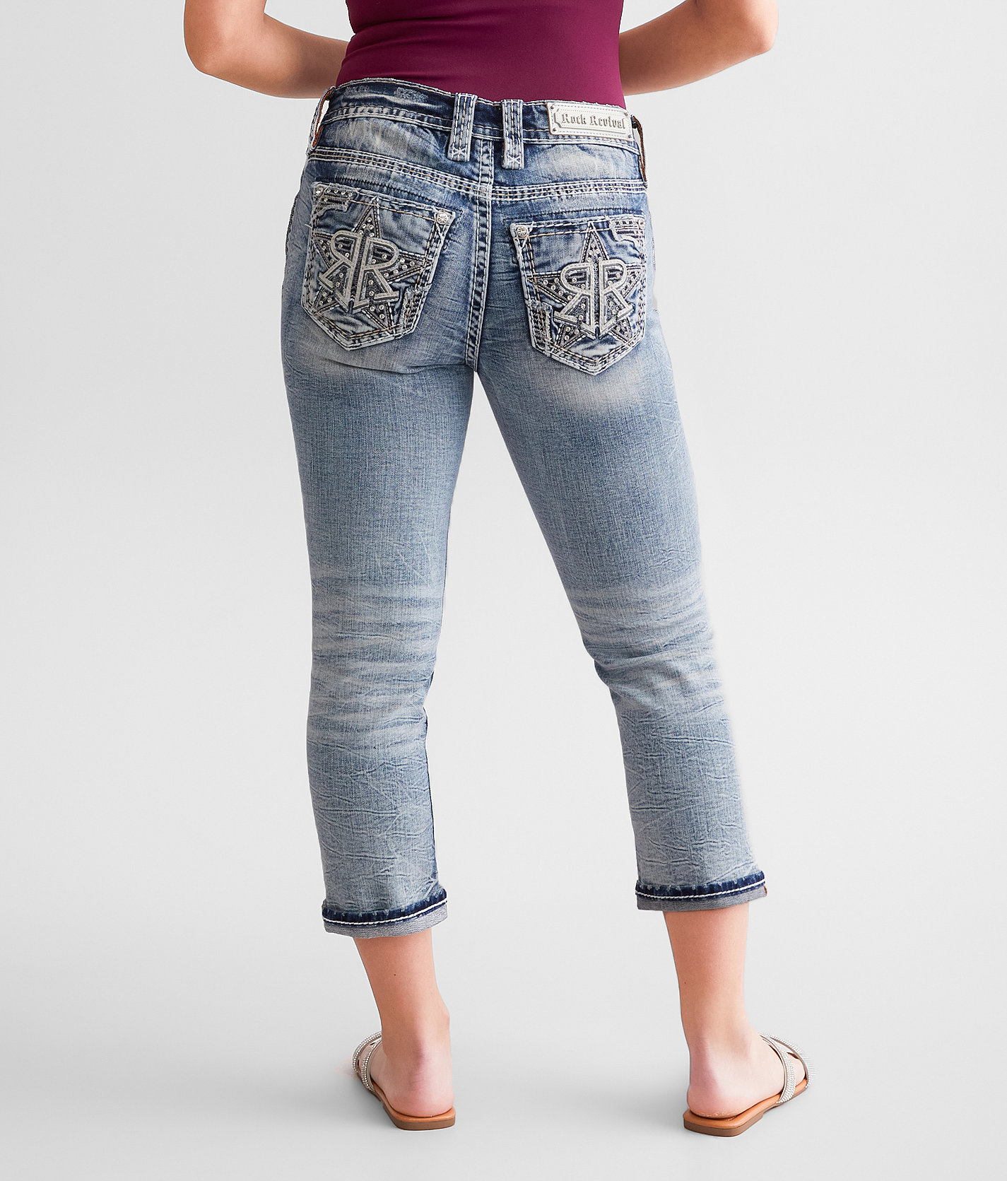 Rock Revival Sidonie Easy Mid-Rise Cuffed Stretch Capri Jean - Women's Jeans in Sidonie EC202