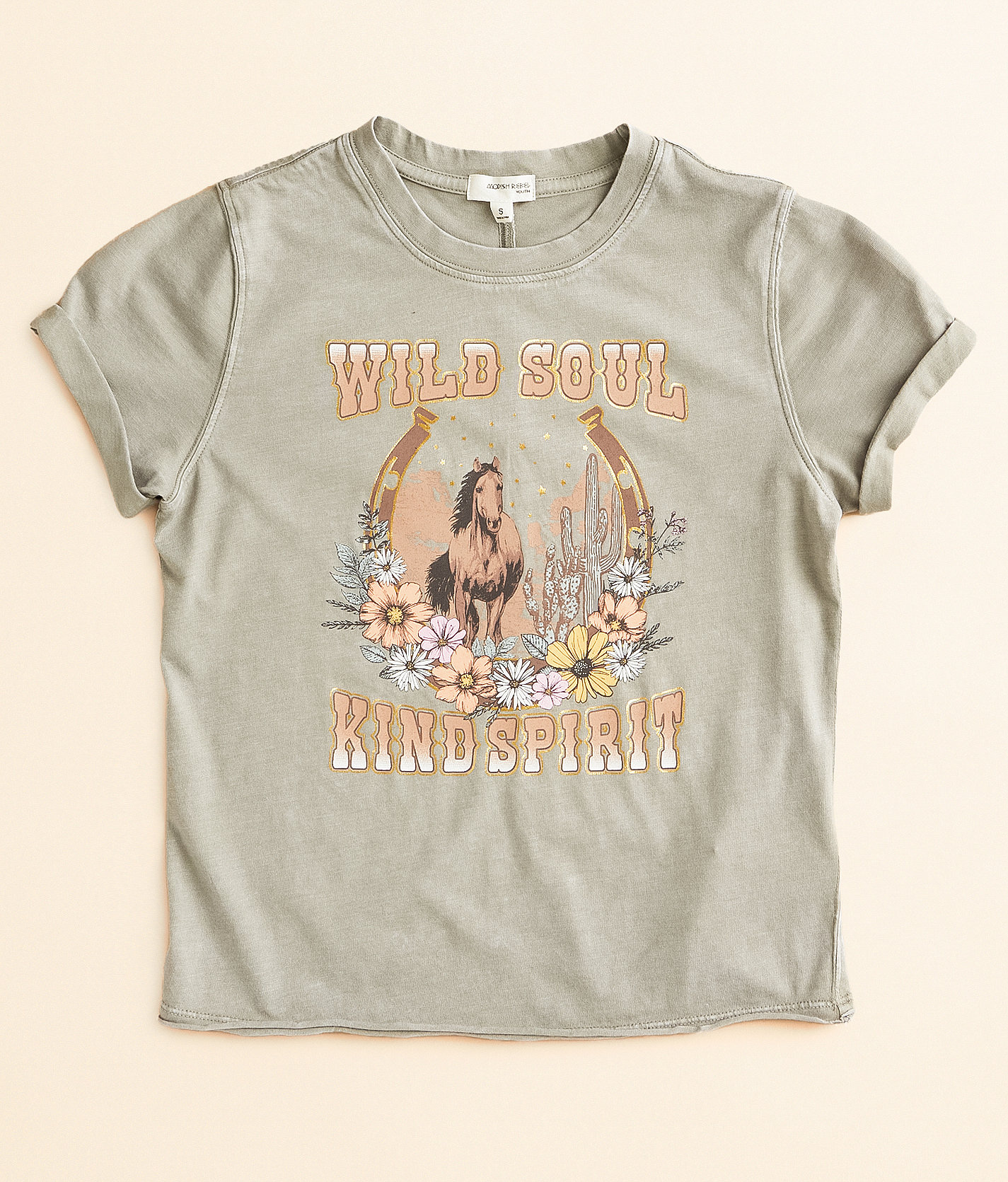 Girls - Modish Rebel Wild Soul Kind Spirit T-Shirt - Girl's T-Shirts in Vetiver