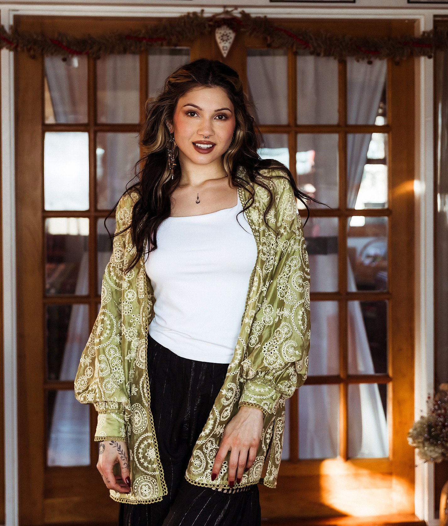 Gimmicks Embroidered Eyelet Kimono - Women's Kimonos in Green