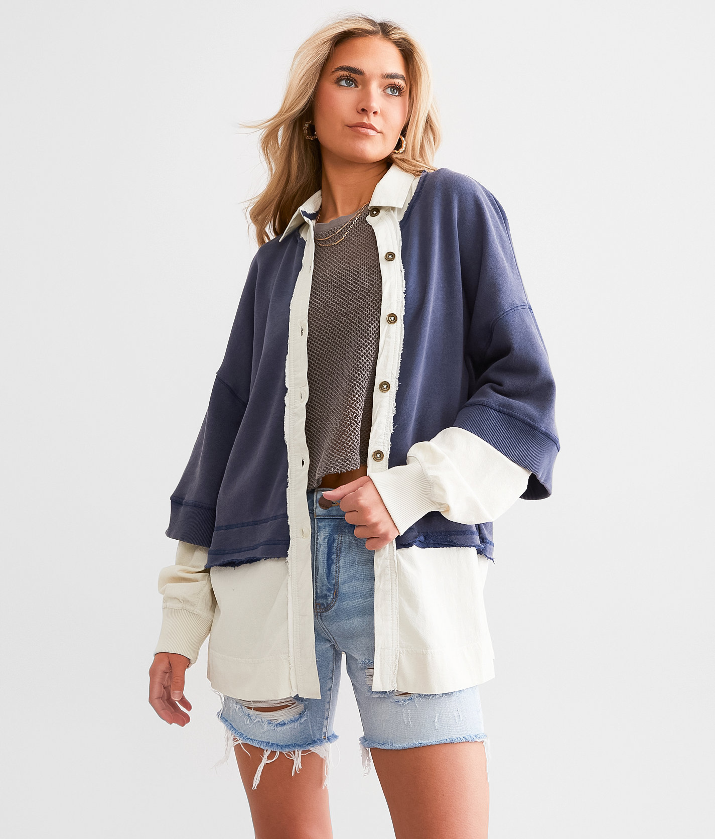 Free People Rebel Rebel Oversized Cardigan - Women's Sweaters in Indigo Combo
