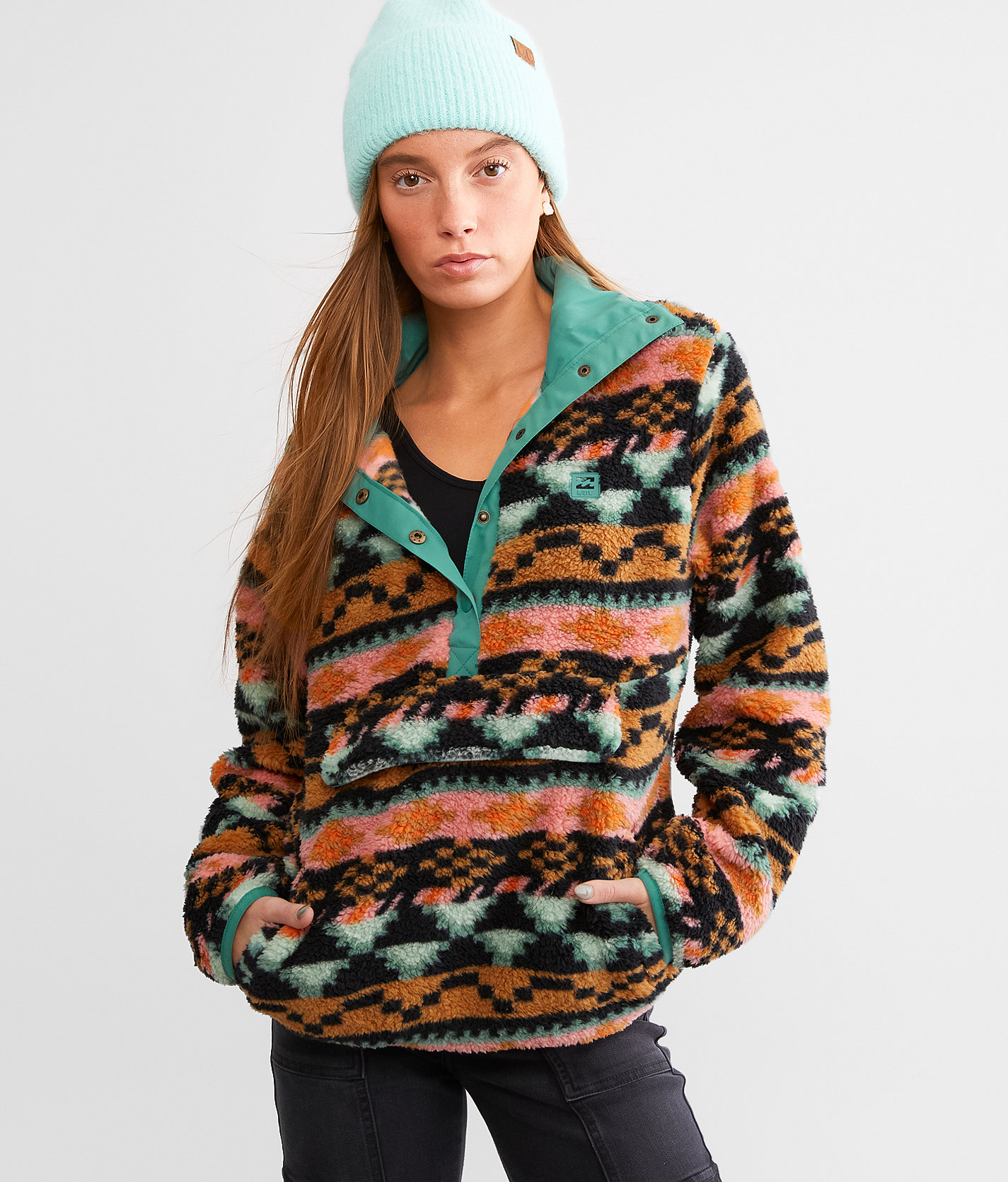 Billabong Switchback Faux Fur Pullover - Women's Sweatshirts in Black Multi
