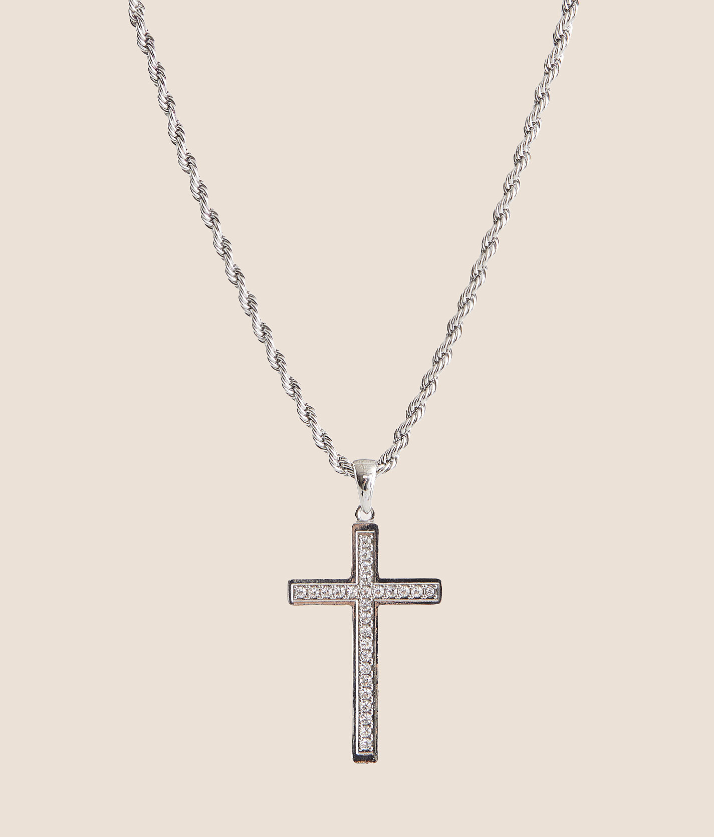 BKE Cross Pendant 24" Necklace - Men's Jewelry in Silver