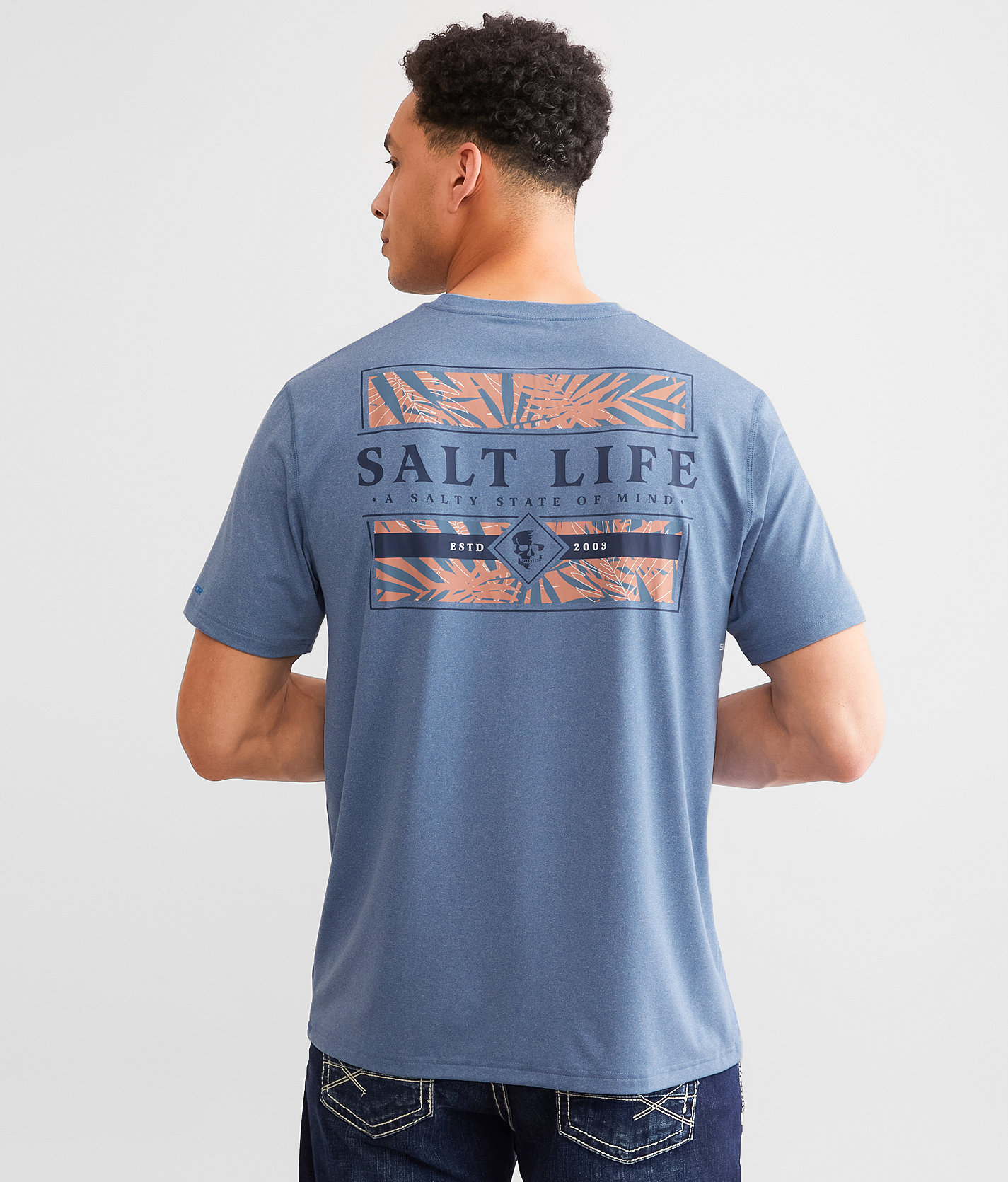 Salt Life Jungle Vibes Performance T-Shirt - Men's Activewear in Harbor Blue Heather