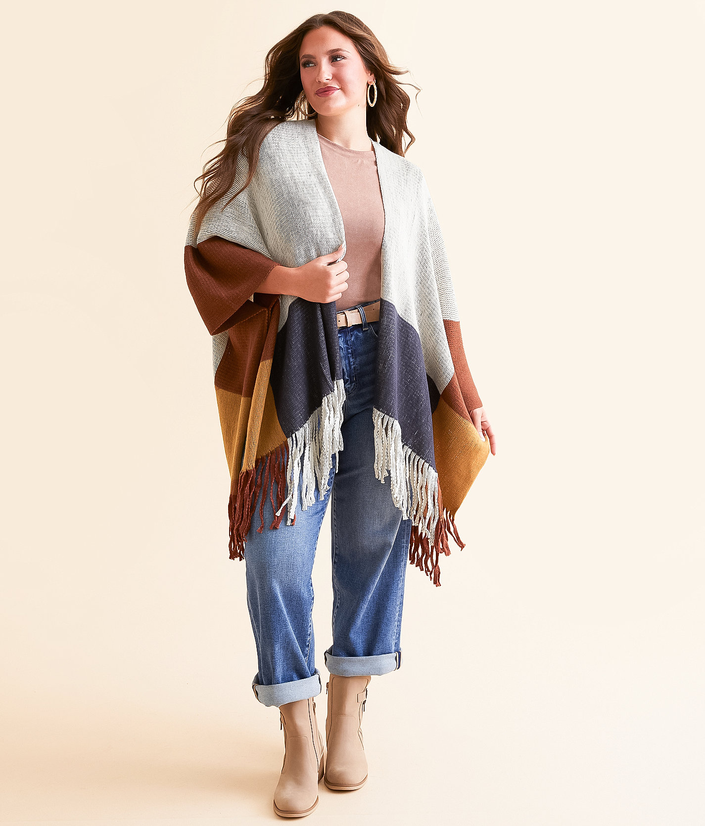 Angie Color Block Fringe Cardigan Sweater - One size - Women's Sweaters in Multi